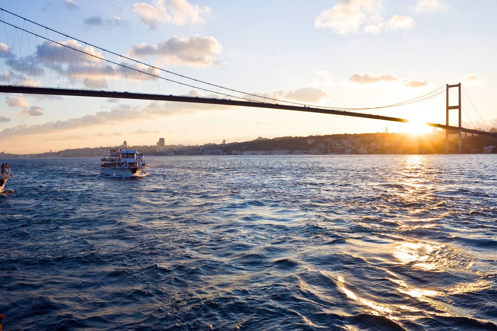 The Bosphorus Bridge connects Europe and Asia