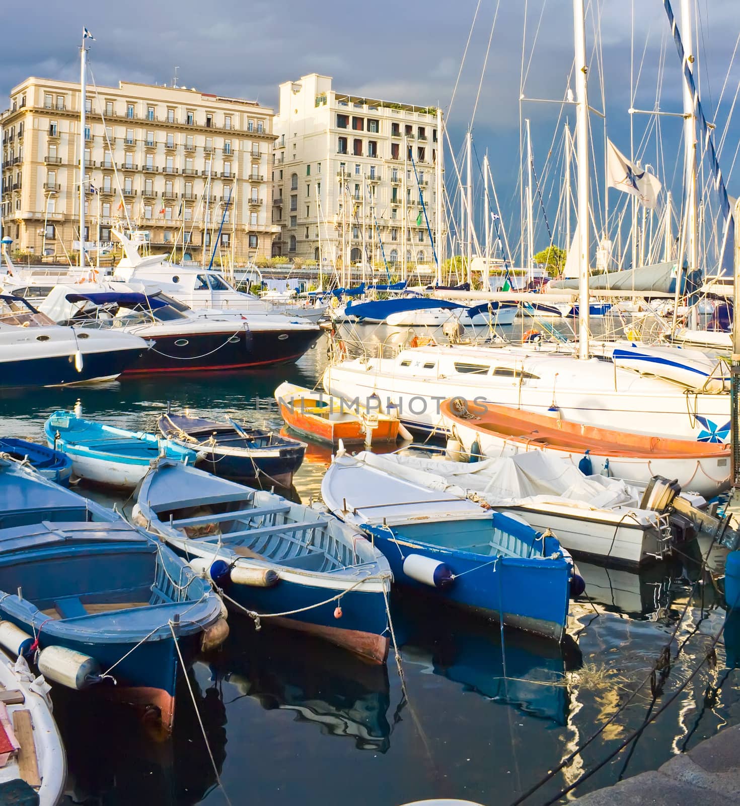 Small boats and yachts in the port of Naples, Italy