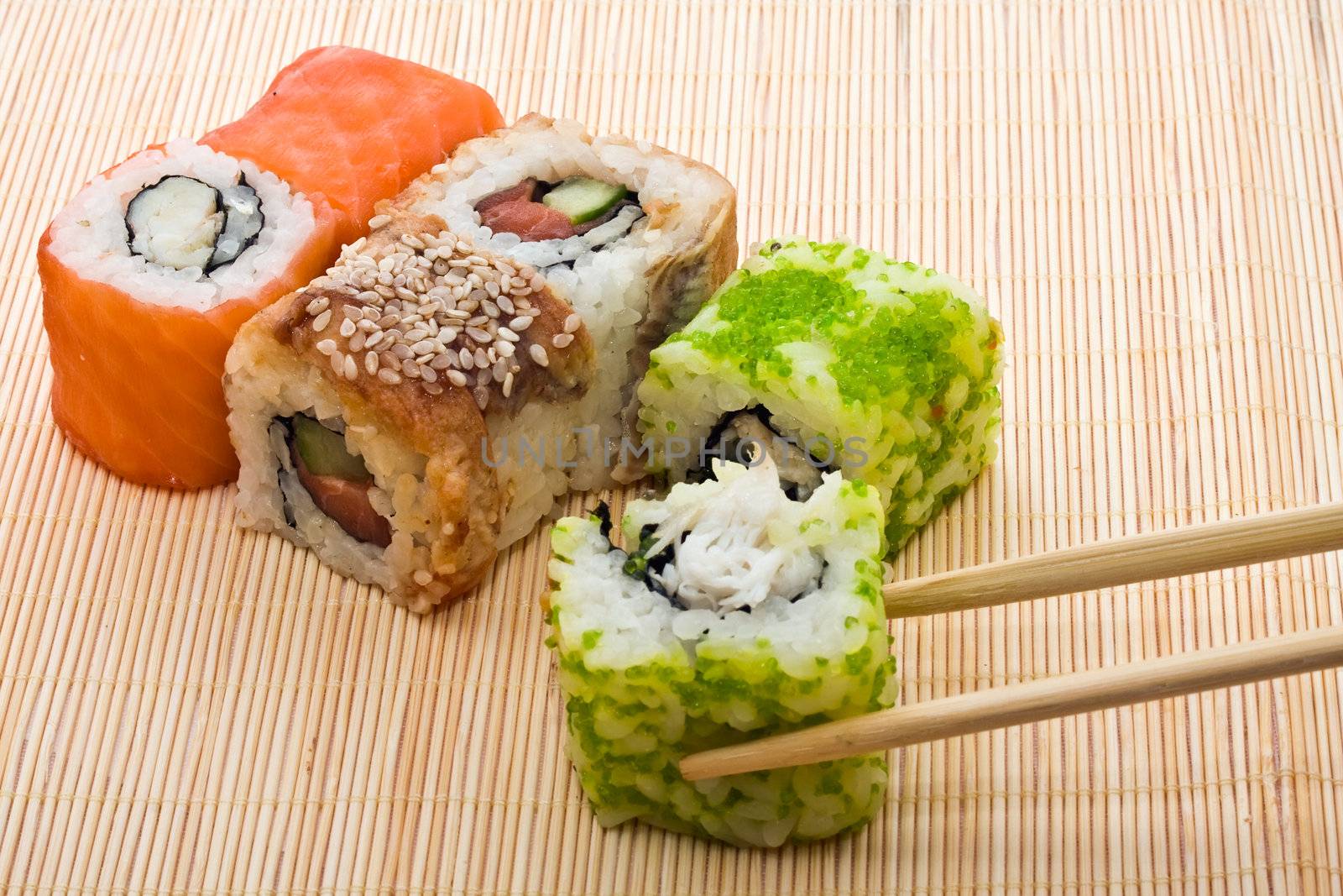 Traditional Japanese food Sushi, close-up