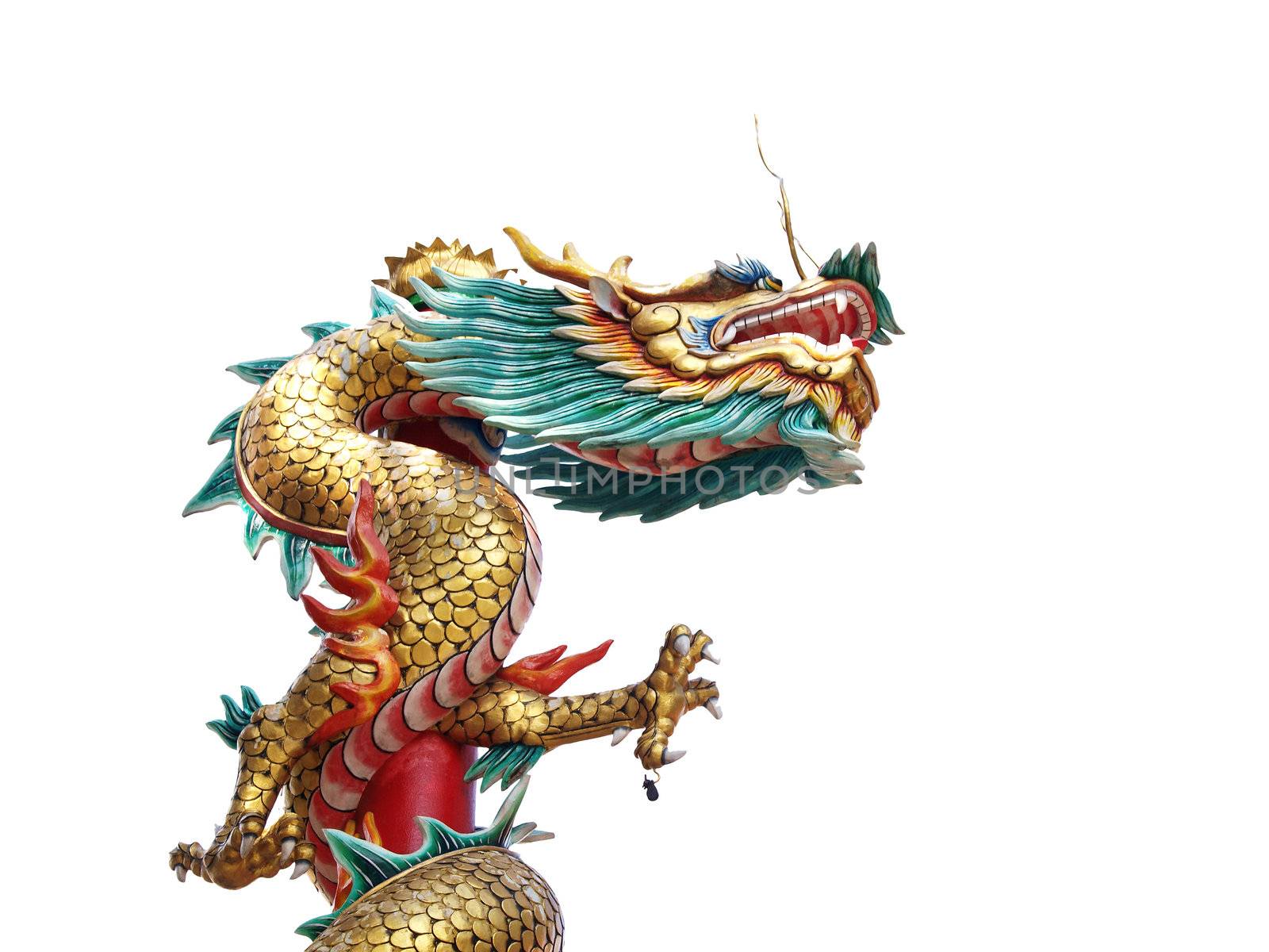 Chinese style dragon statue isolate on white background (from temple in Thailand)