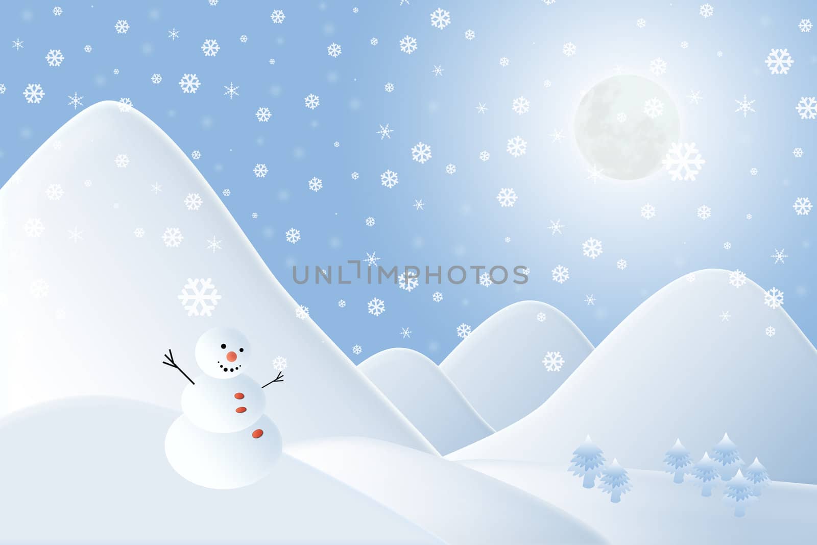 Christmas background,Snow man with mountain by jakgree