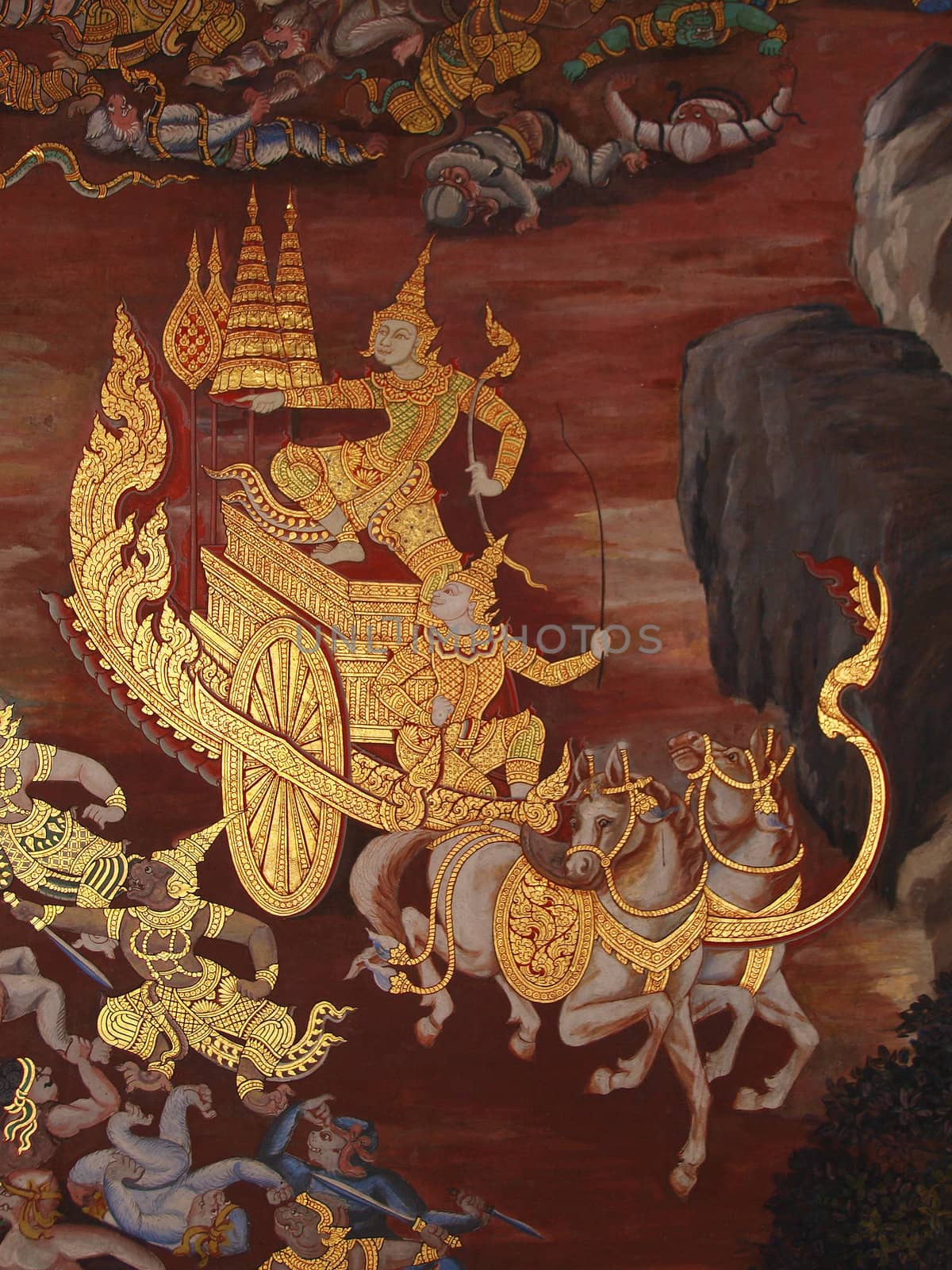 Thai art wall in temple Thailand