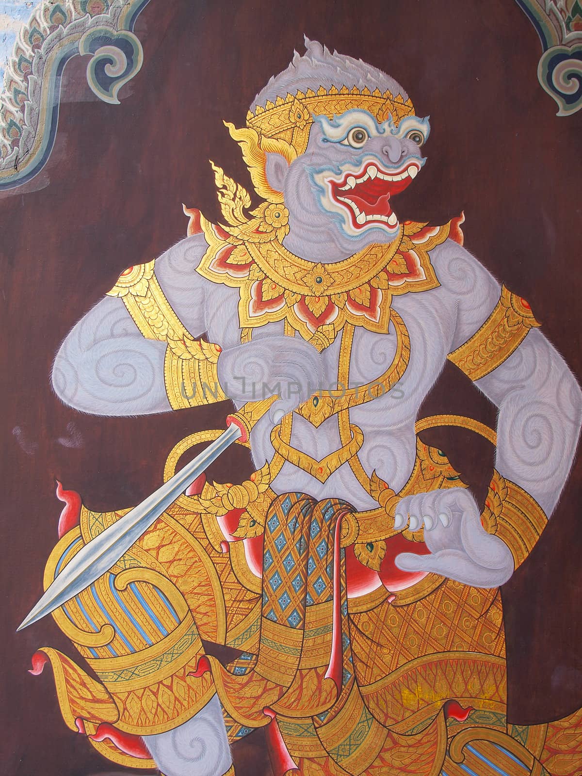 Thai art wall in temple Thailand by jakgree