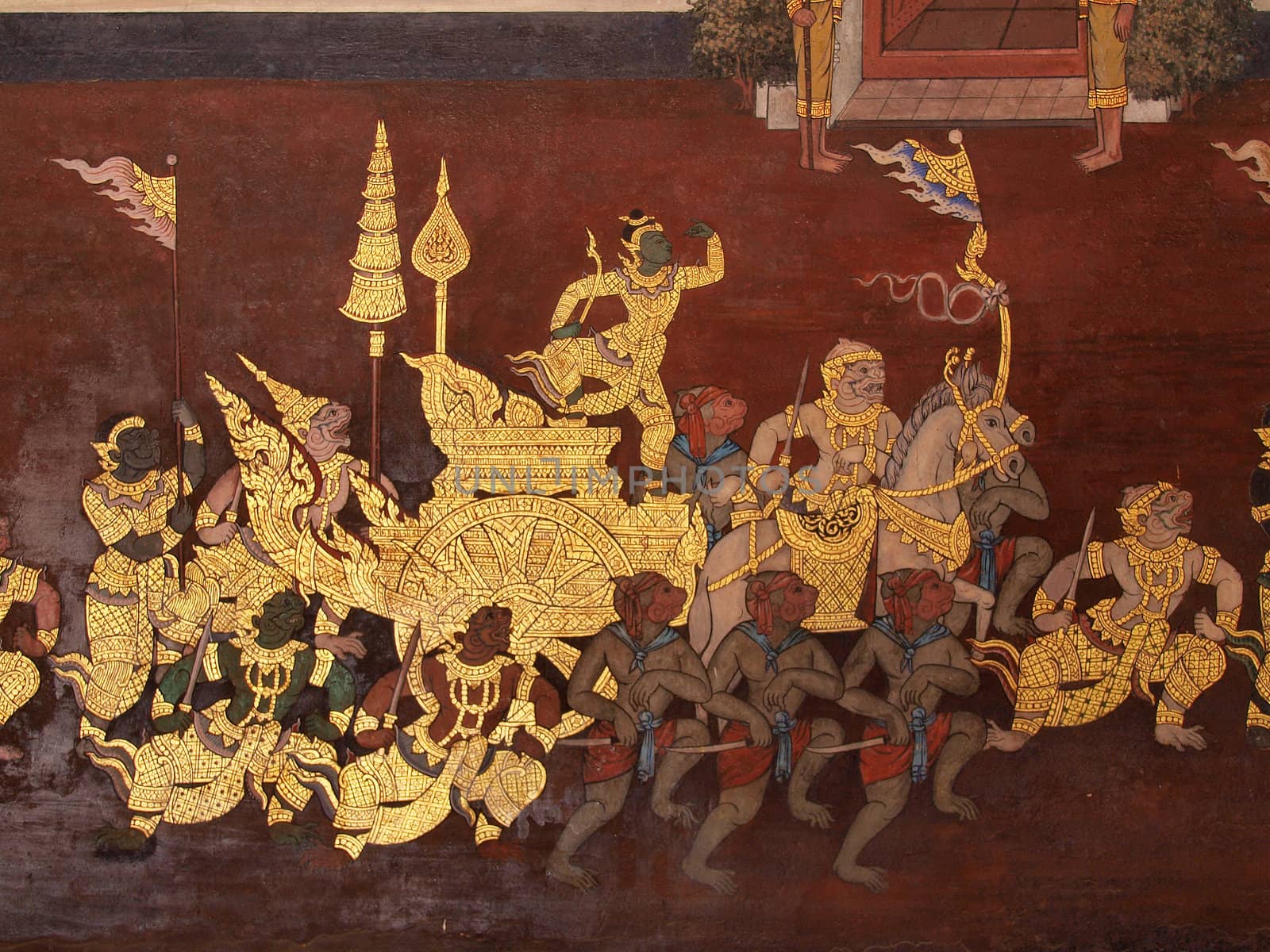 Wall art painting in temple Thailand. painting about Ramayana ep by jakgree