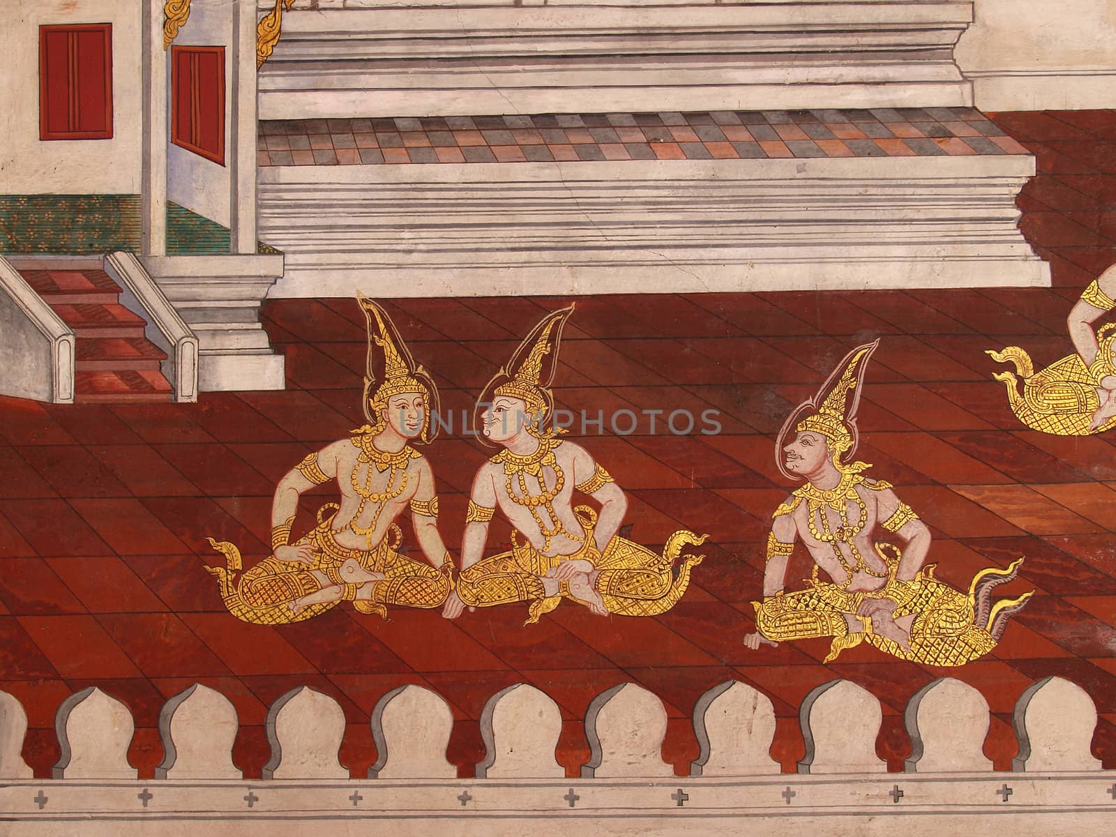 Wall art painting in temple Thailand. painting about Ramayana ep by jakgree