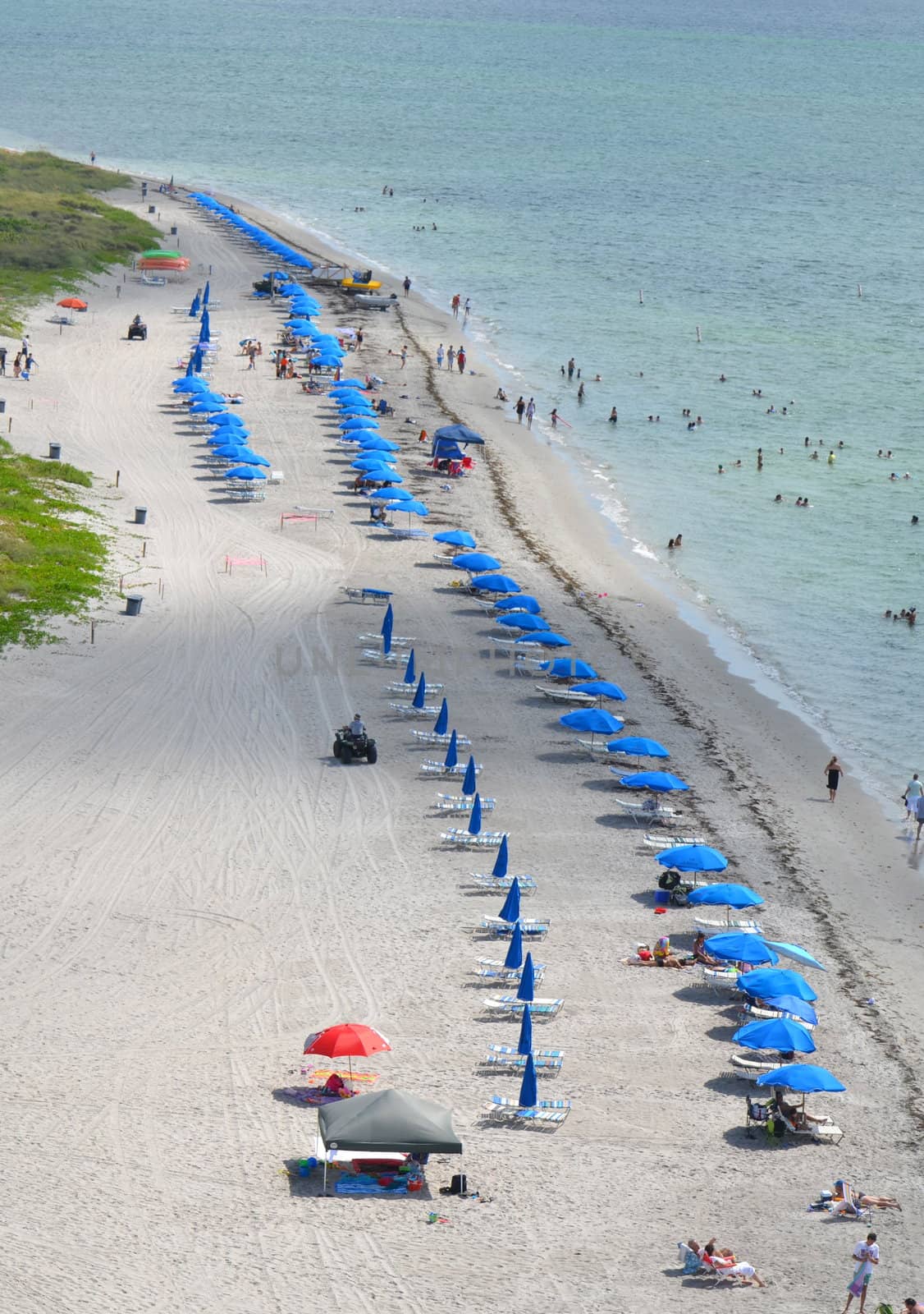 a view from a lighthouse tower of the beach at Bill Baggs State Park on Key Biscayne ,Florida