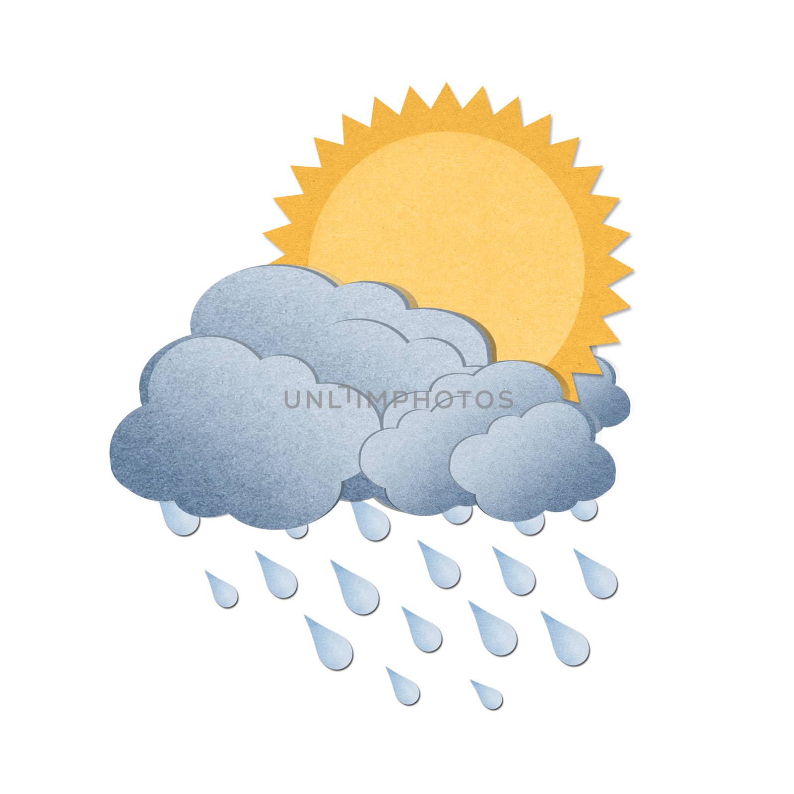  Grunge recycled paper sun with rain on white background by jakgree