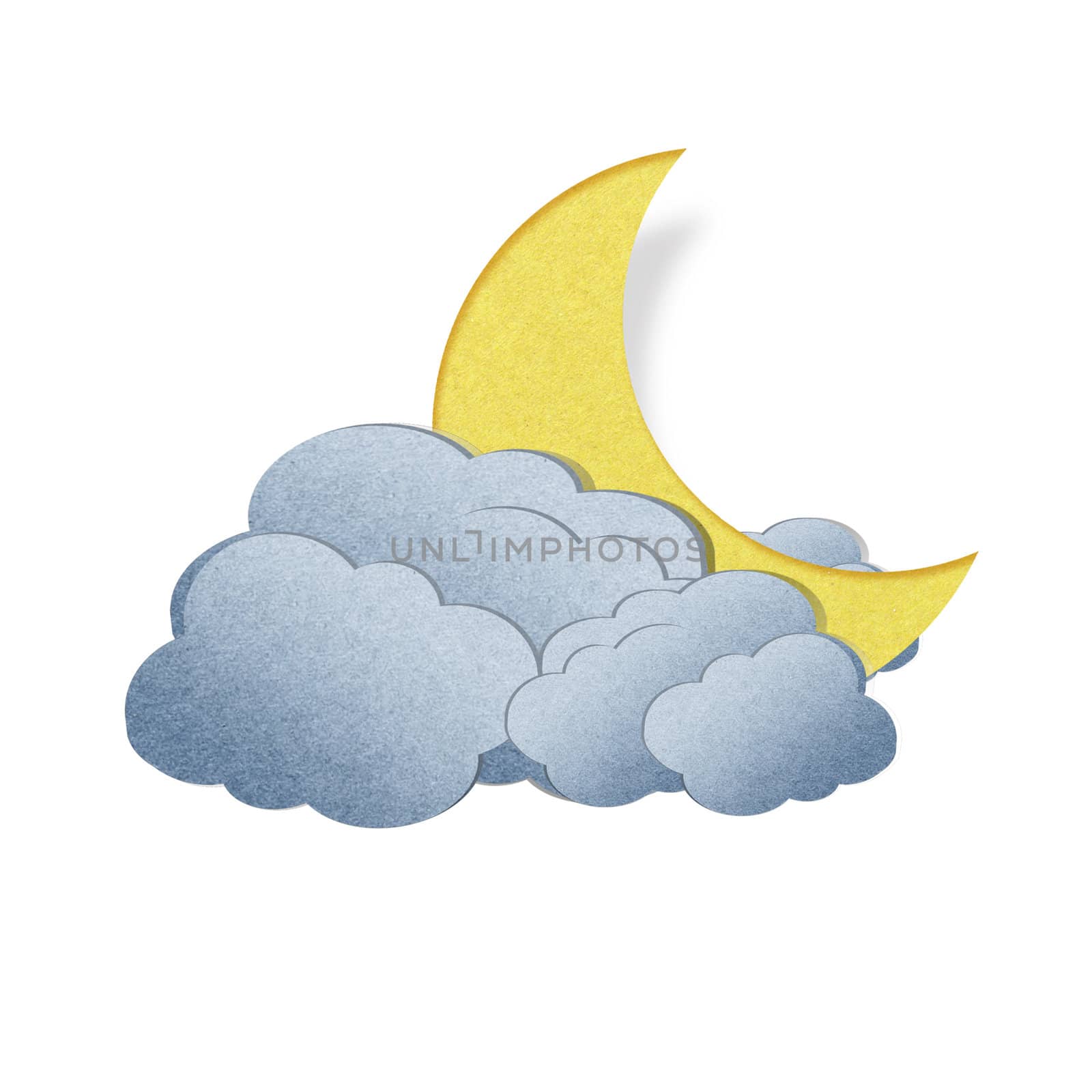  Grunge recycled paper moon on white background