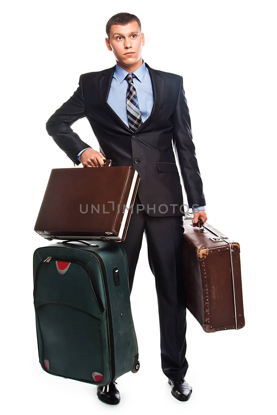 Young businessman with three suitcases by korvin79