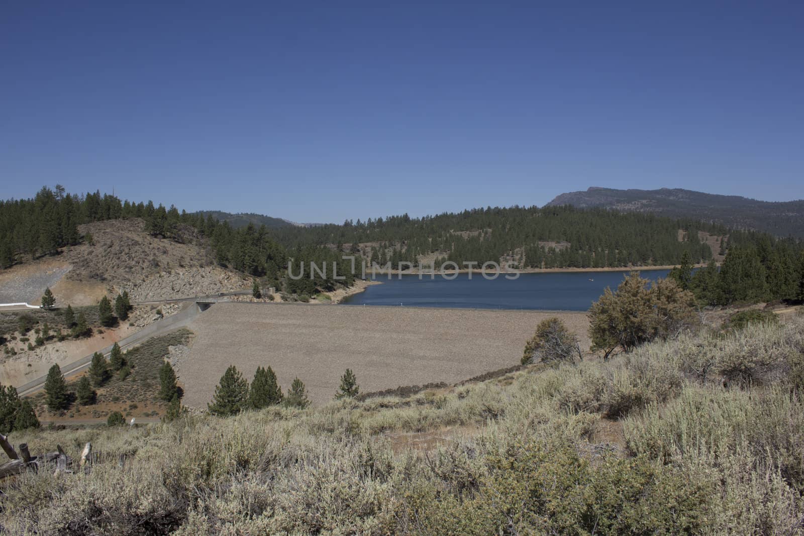 A reservoir in the forest. Frenchmans Lake in California