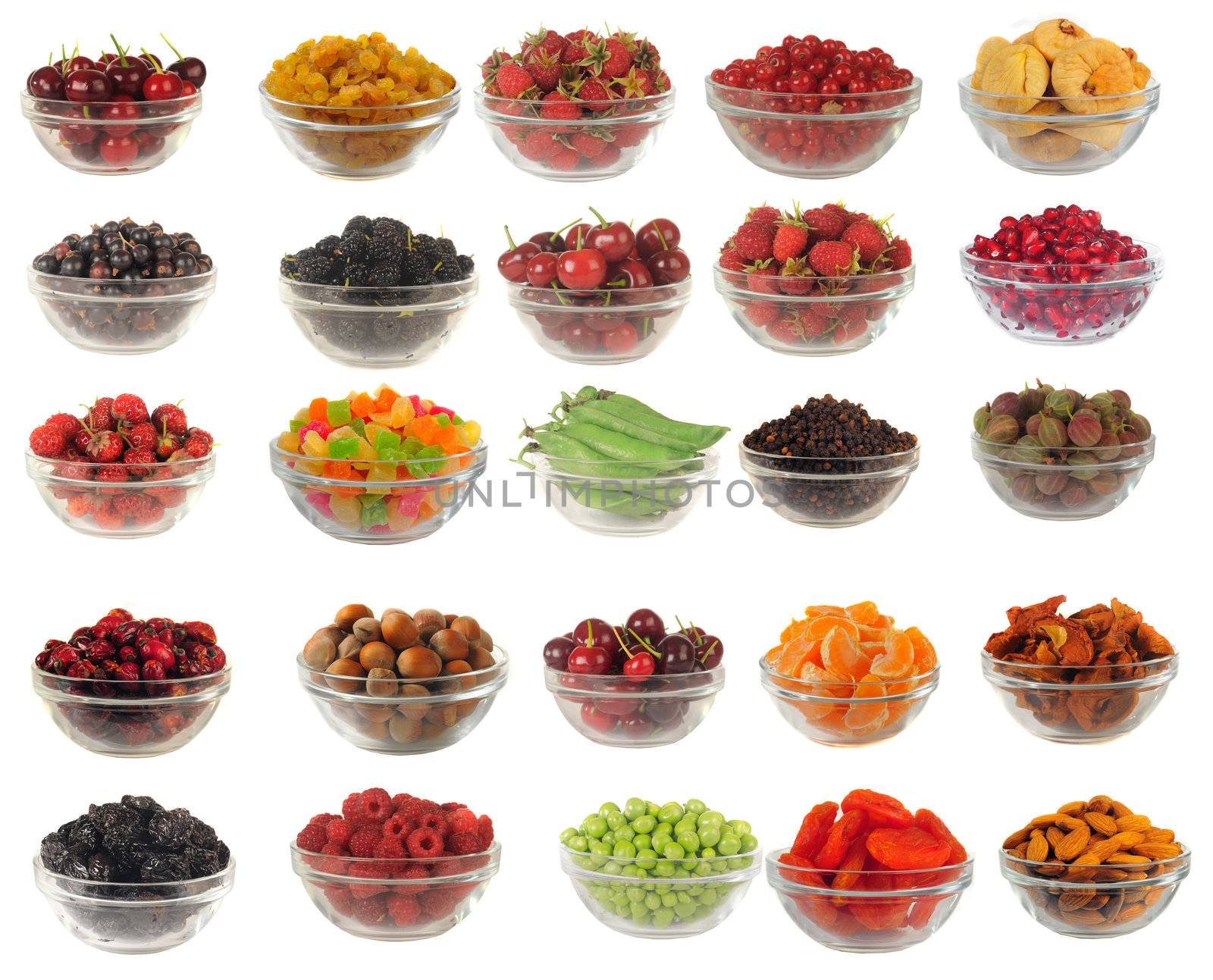 Choice dry food to utensils on a white background