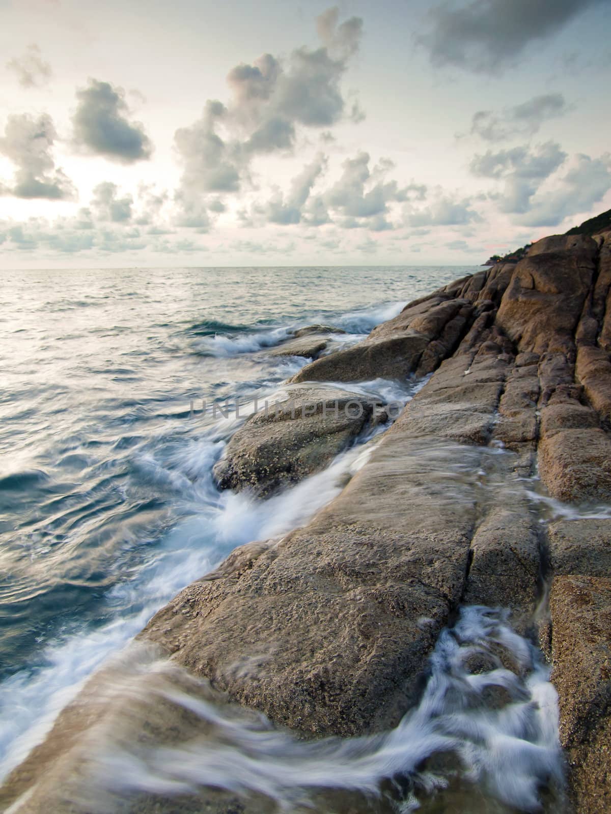 Beautiful seascape. Sea and rock at morning