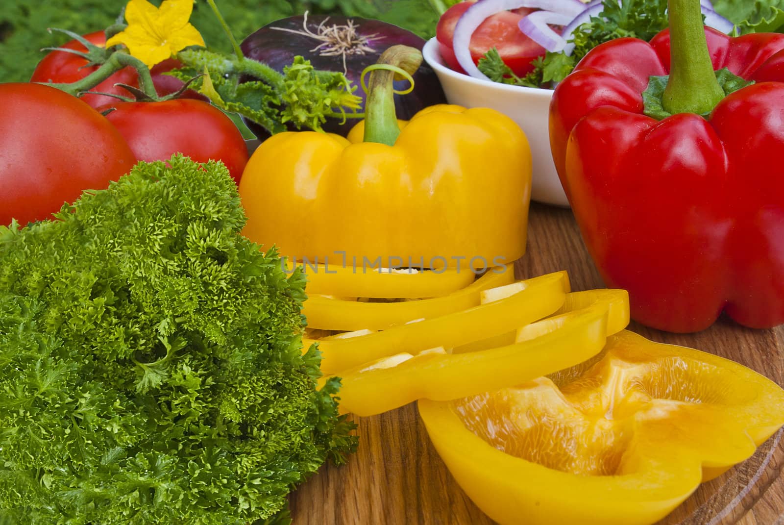 Preparing vegetables in garden on picnic