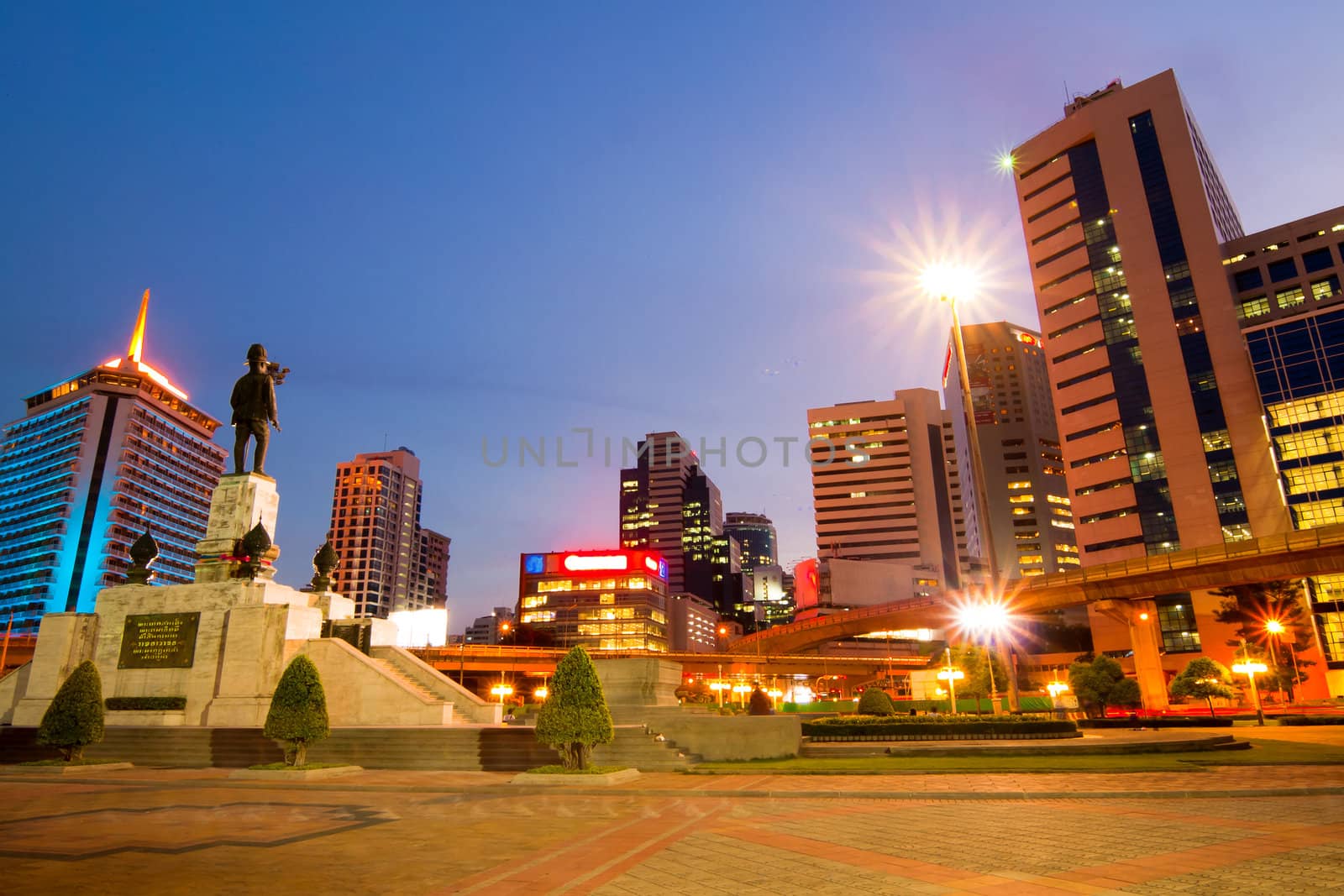 Bangkok city downtown at night ,Bangkok,Thailand by jakgree