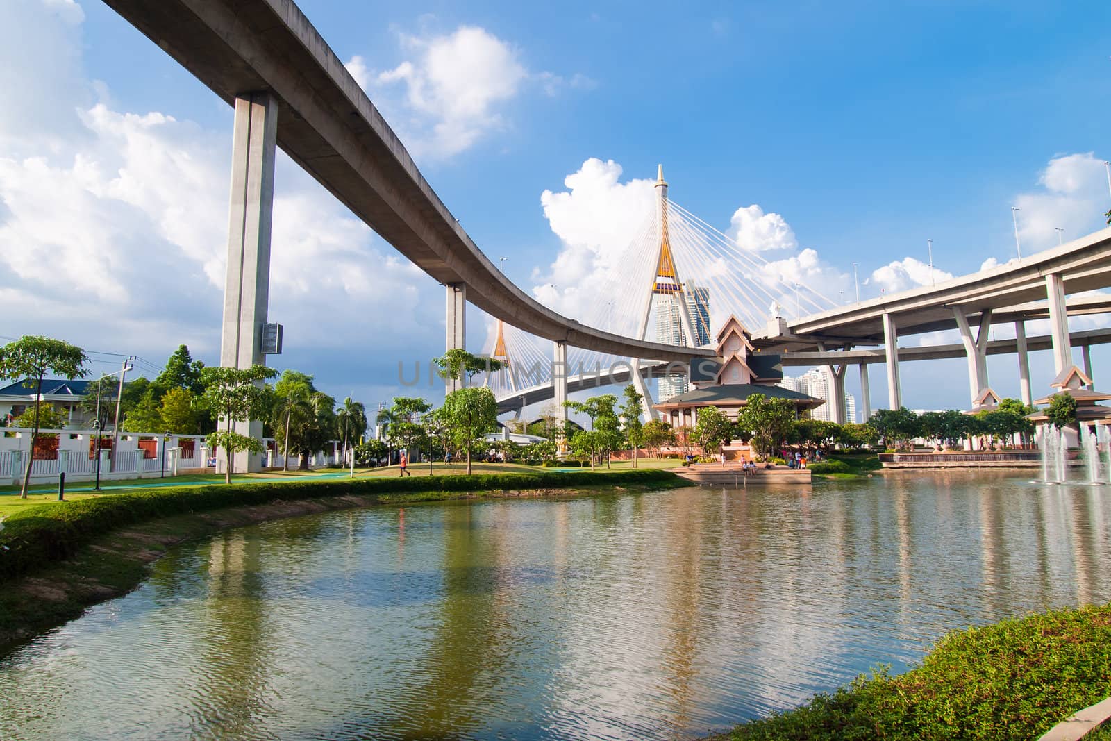 Bhumibol Bridge, The Industrial Ring Road Bridge in Bangkok, Thailand by jakgree