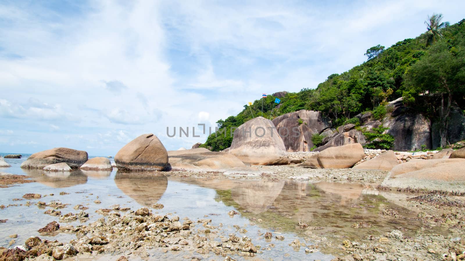 Thai island of Koh Samui. The pile of rocks on the beach