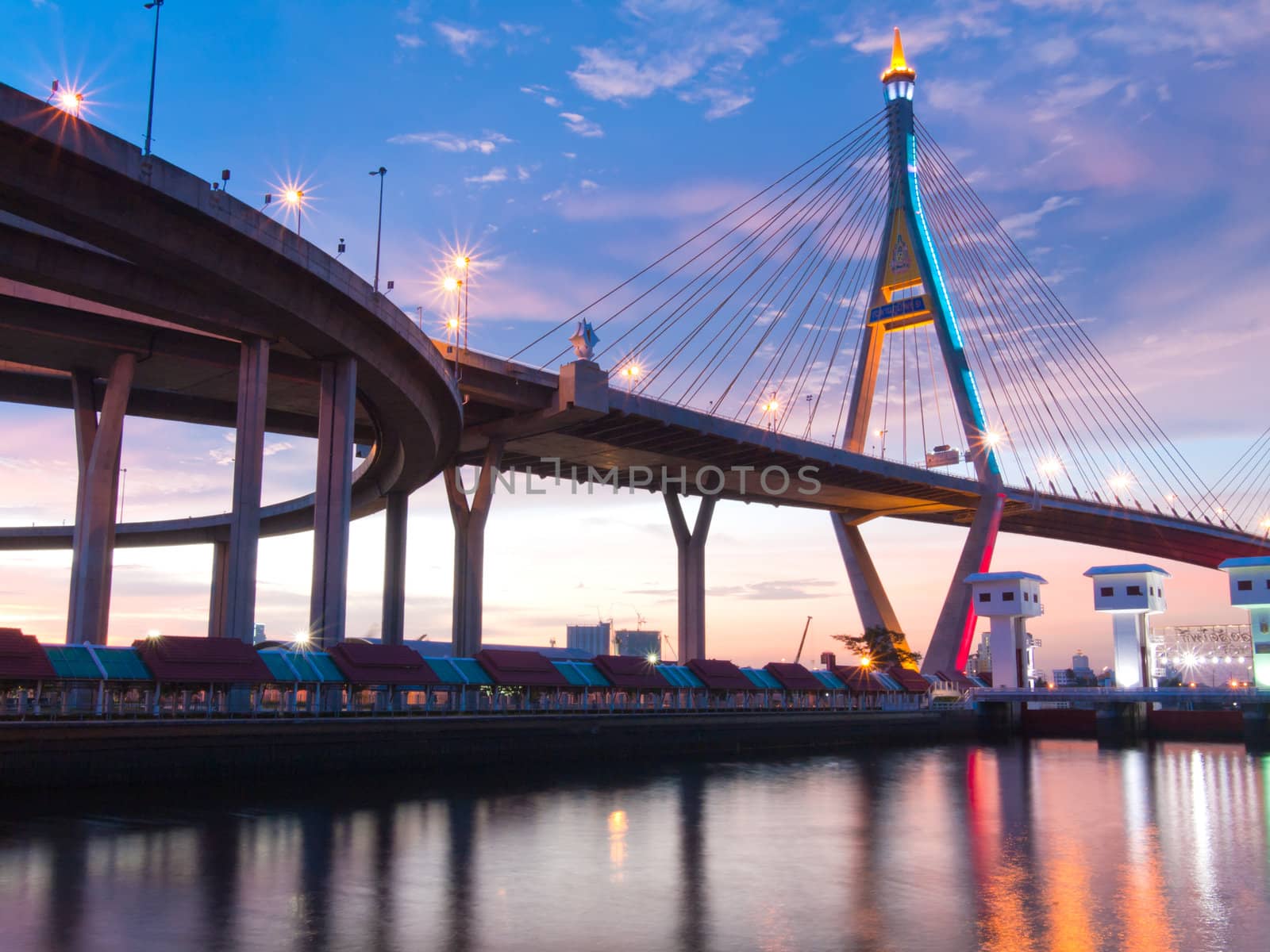 Bhumibol Bridge, The Industrial Ring Road Bridge in Bangkok. Lon by jakgree