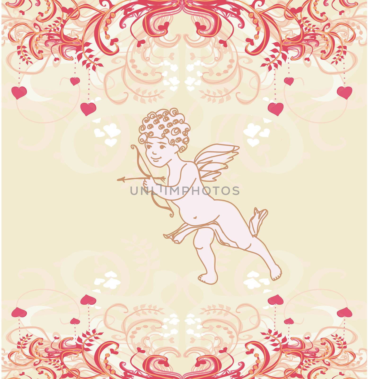 happy valentine's day card with cupid by JackyBrown
