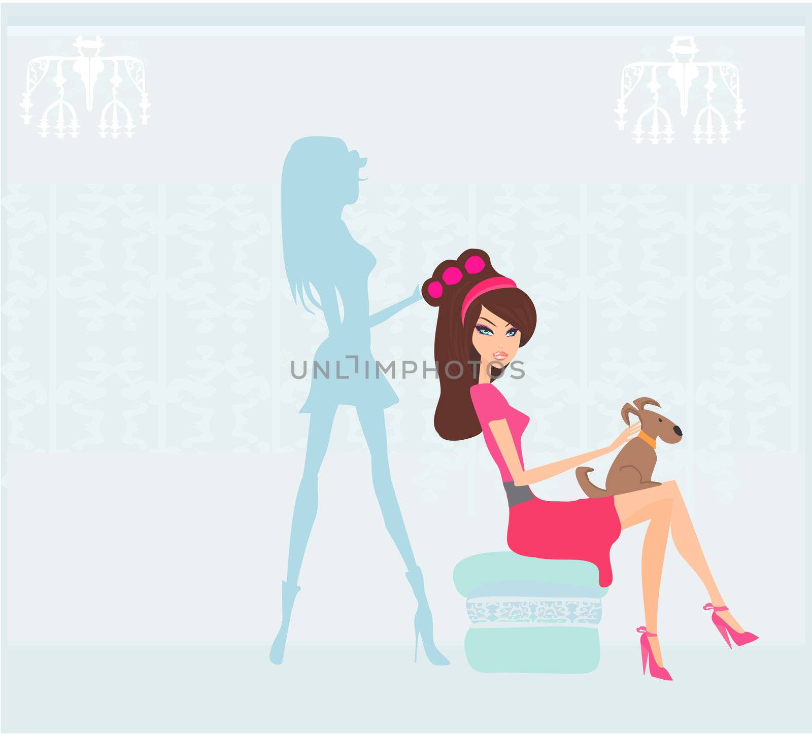 Vector illustration of the beautiful woman in hairdressing salon by JackyBrown