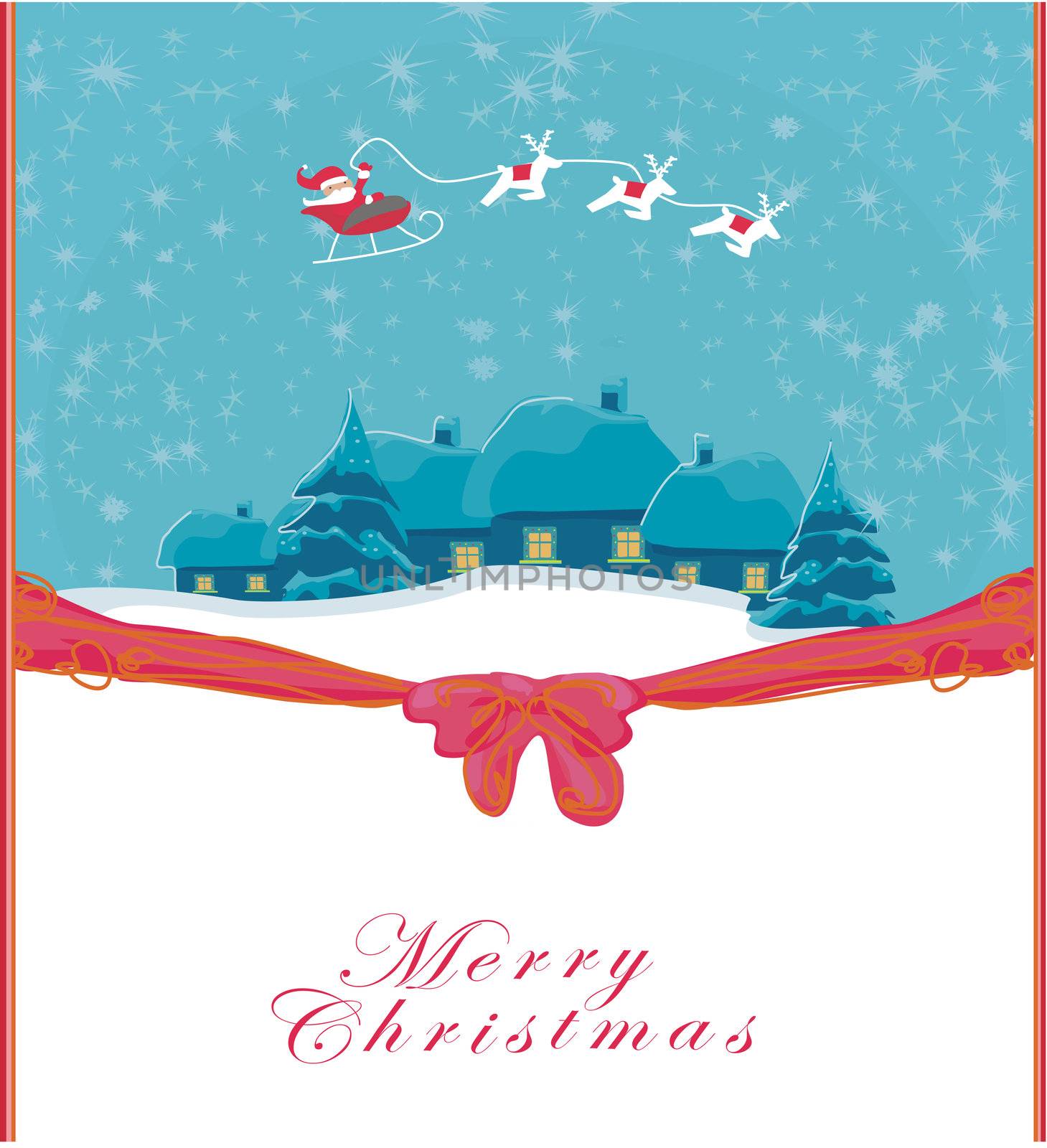 Happy New year card with Santa and winter landscape by JackyBrown