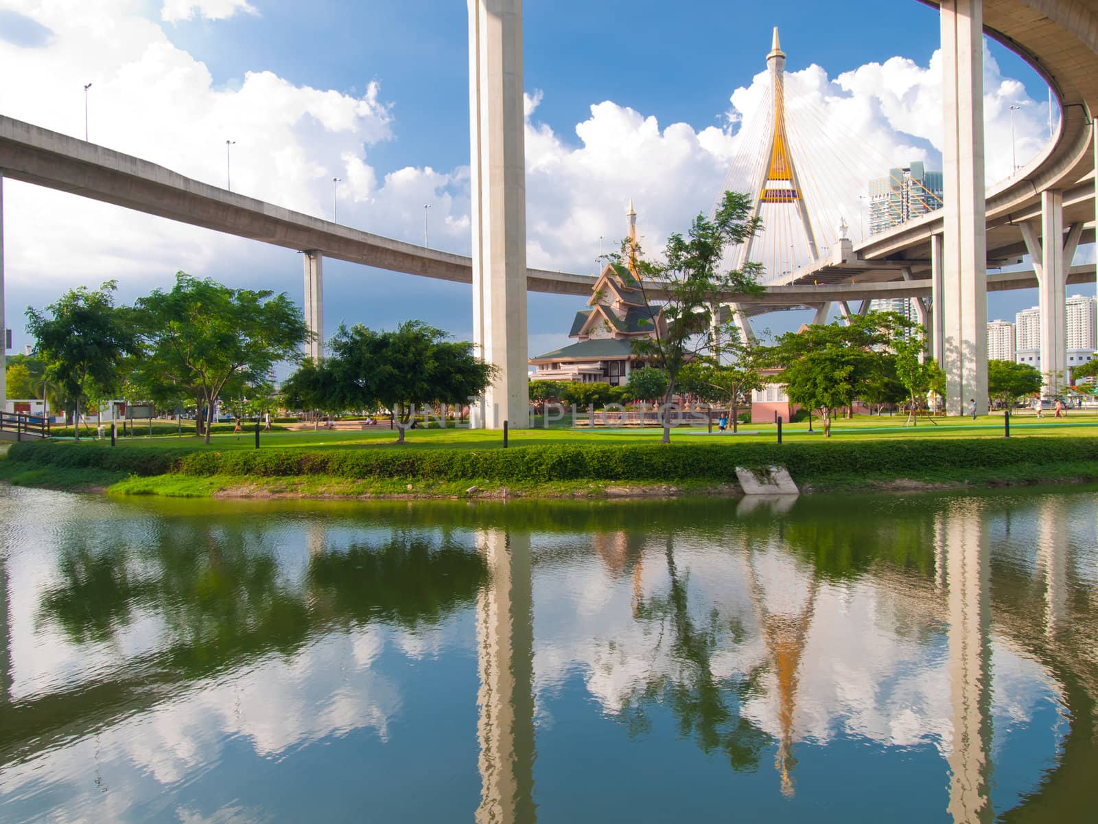 Bhumibol Bridge in Thailand,The bridge crosses the Chao Phraya R by jakgree