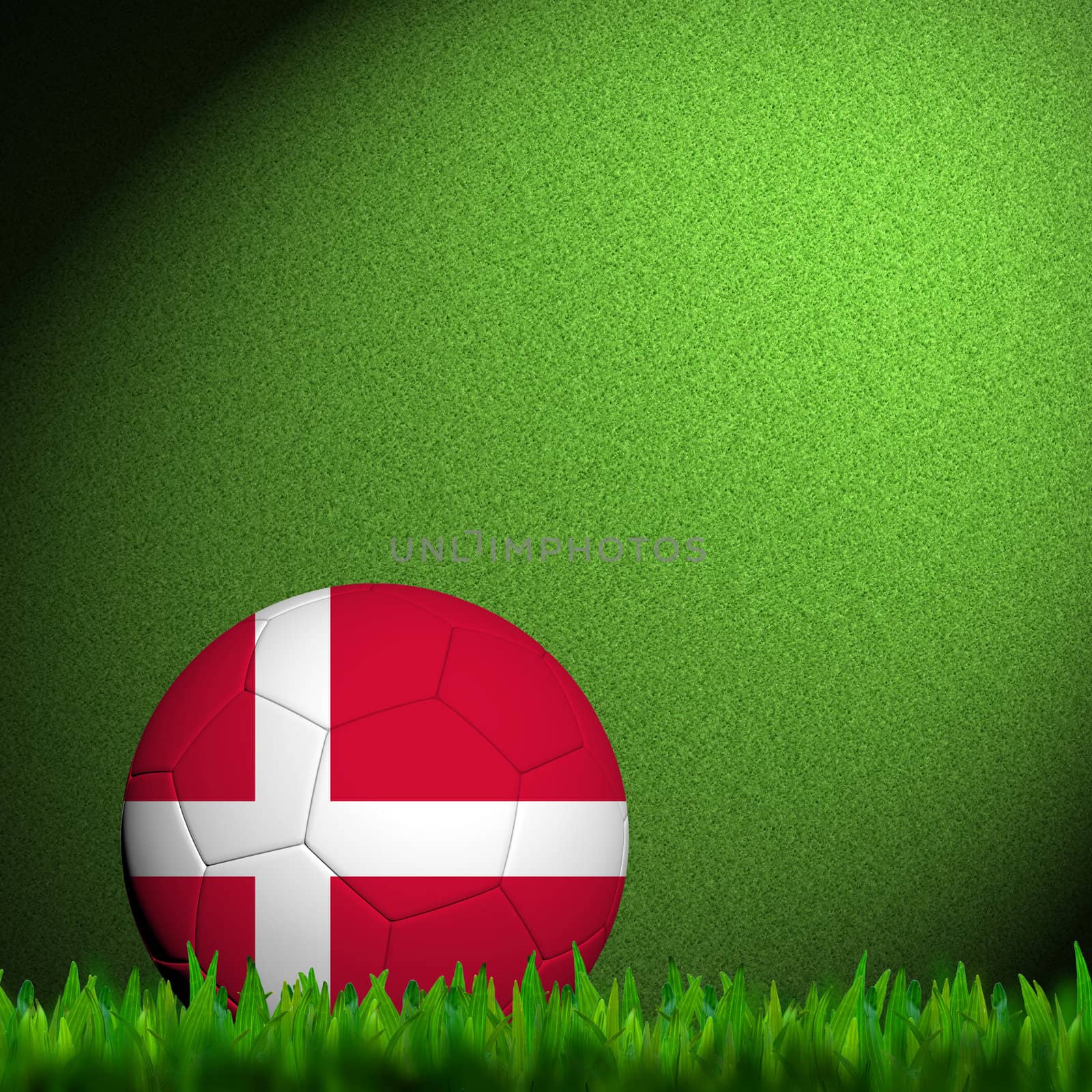 3D Football Denmark  Flag Patter in green grass by jakgree