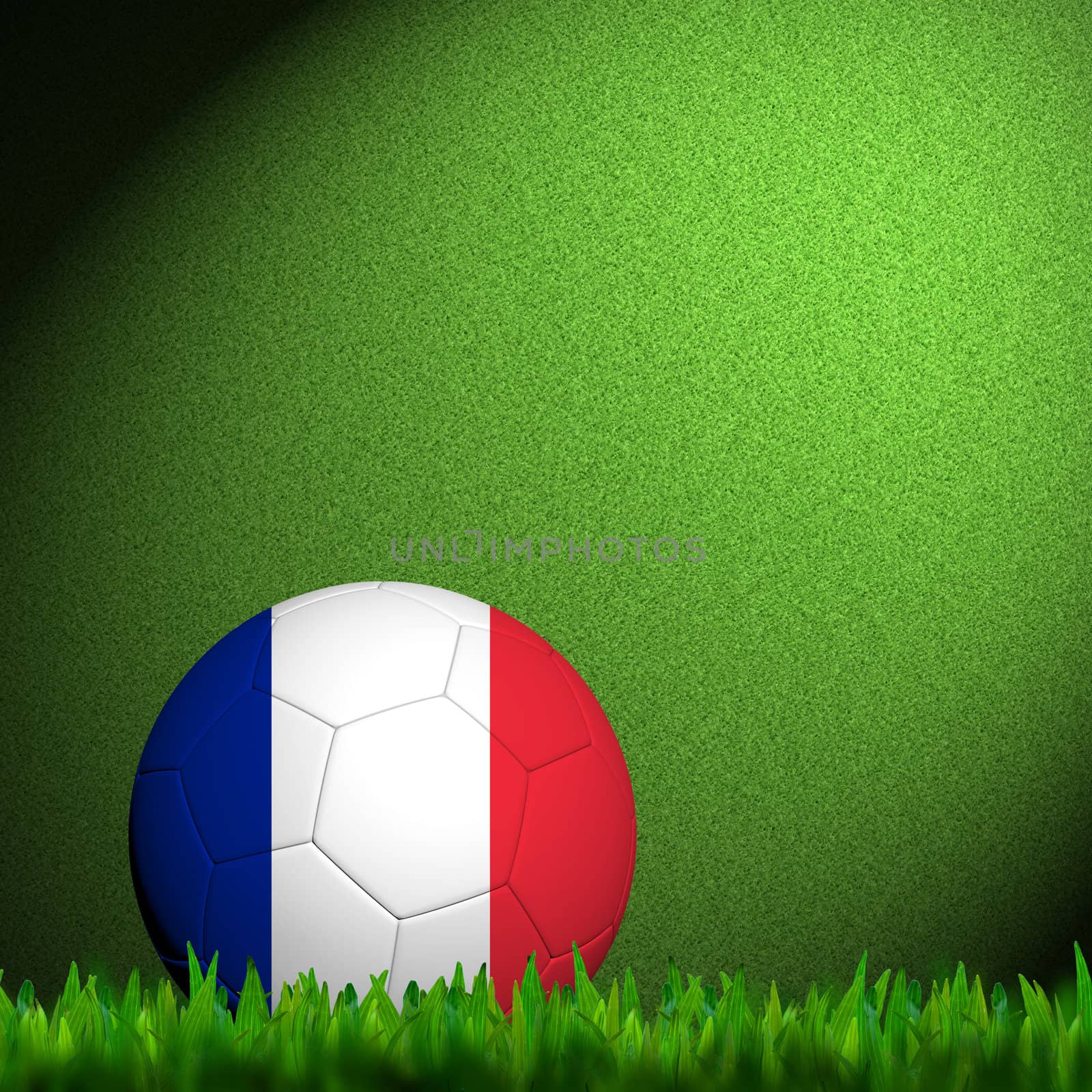 3D Football France Flag Patter in green grass by jakgree