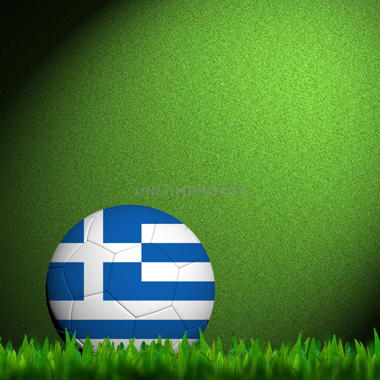 3D Football Greece Flag Patter in green grass by jakgree