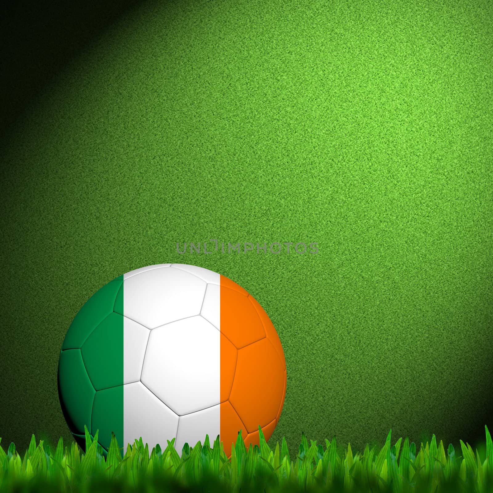 3D Football Ireland Flag Patter in green grass by jakgree