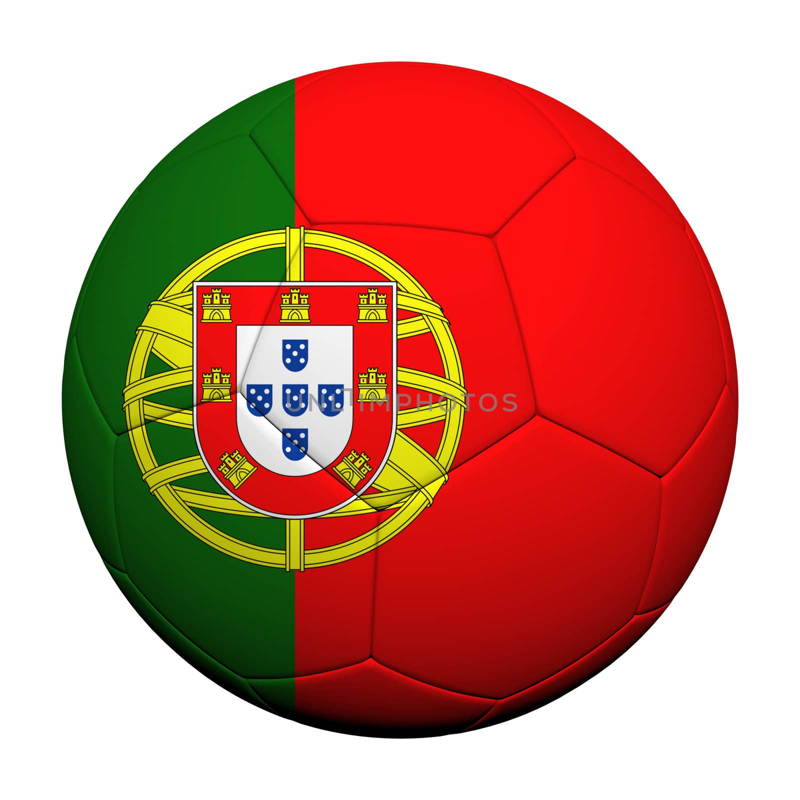 Portugal Flag Pattern 3d rendering of a soccer ball 