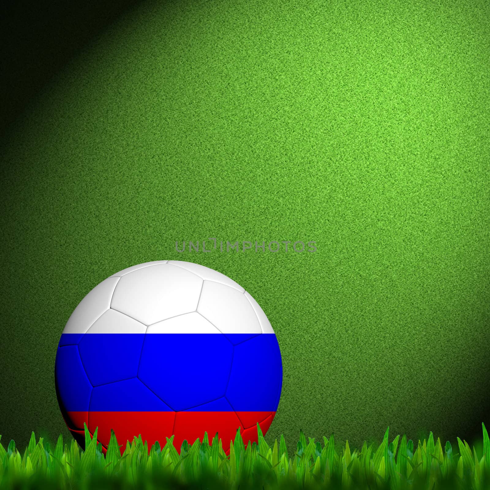 3D Football Russia Flag Patter in green grass by jakgree