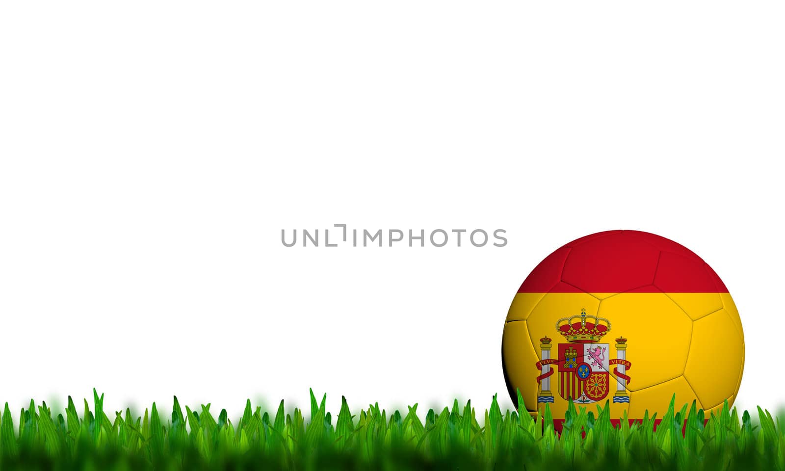 3D Football Spain Flag Patter in green grass on white background