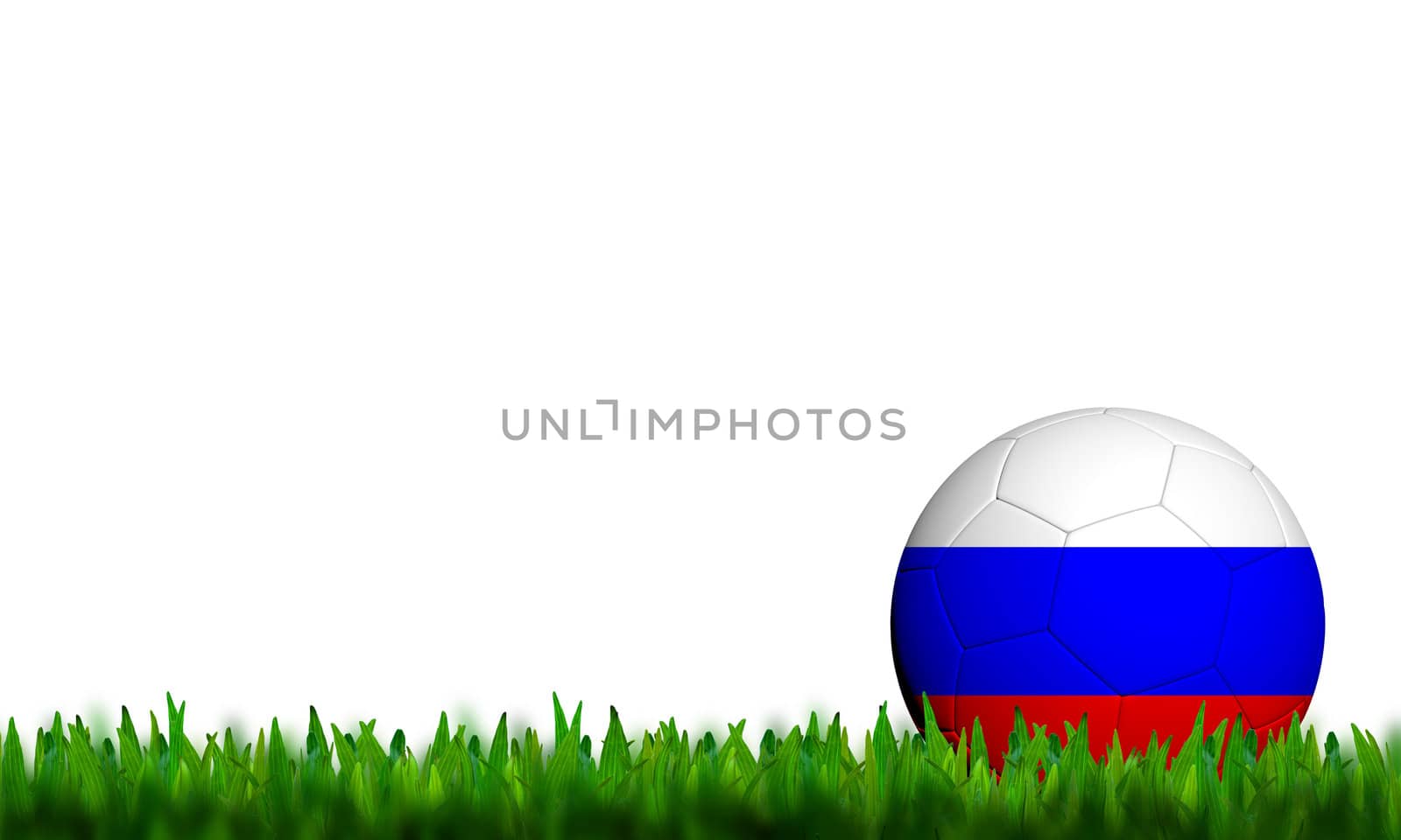 3D Football Russia Flag Patter in green grass on white background