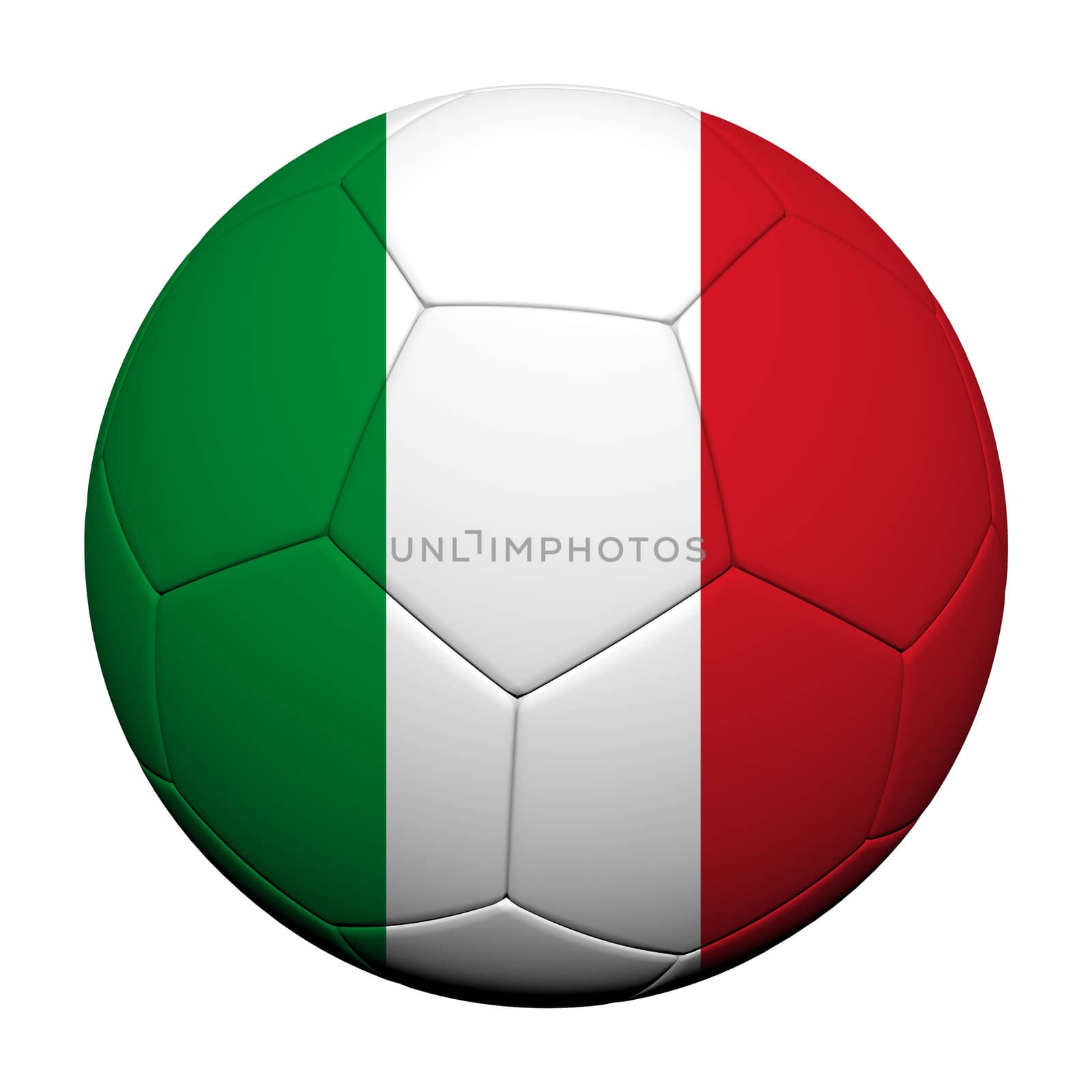 Italy Flag Pattern 3d rendering of a soccer ball 