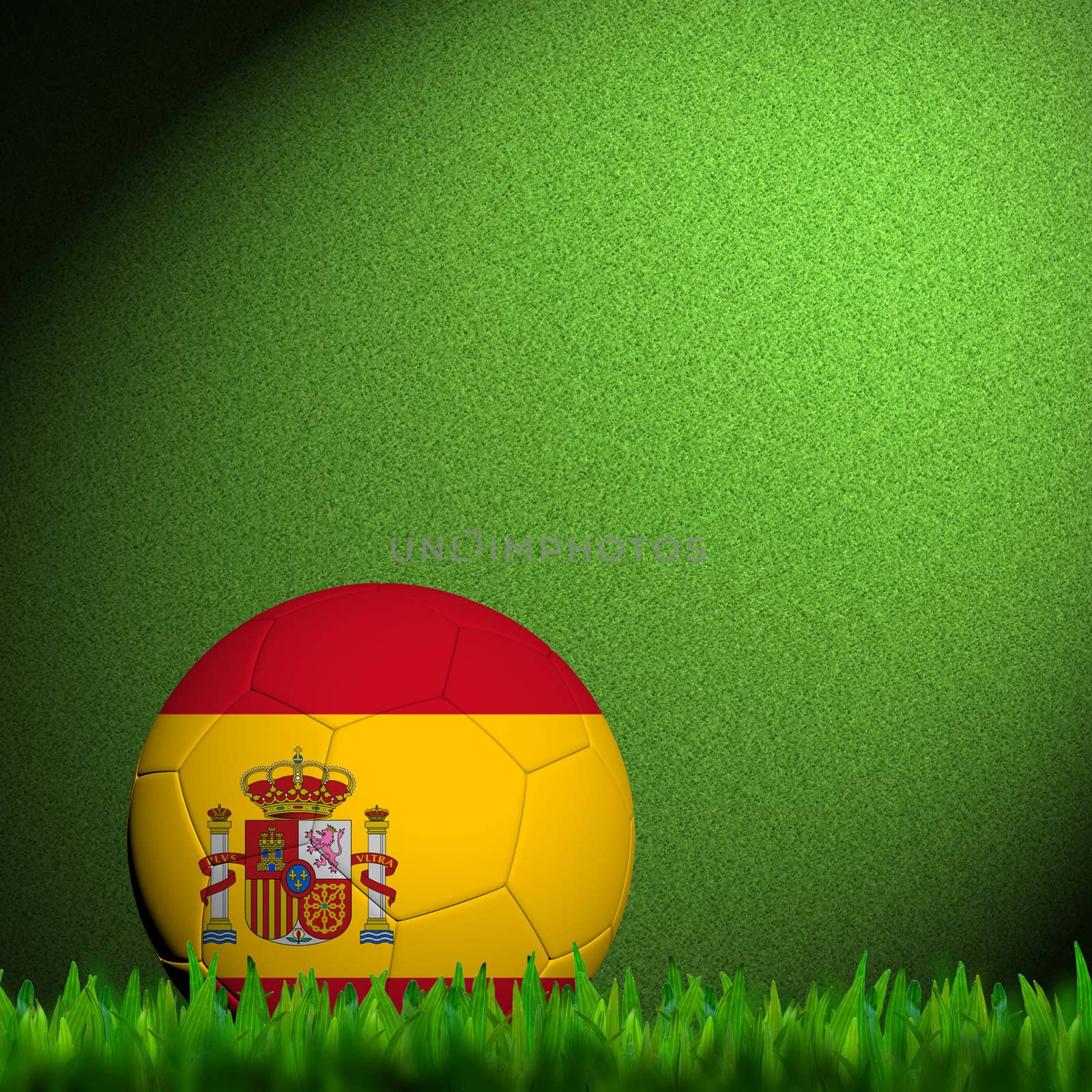 3D Football Spain Flag Patter in green grass 