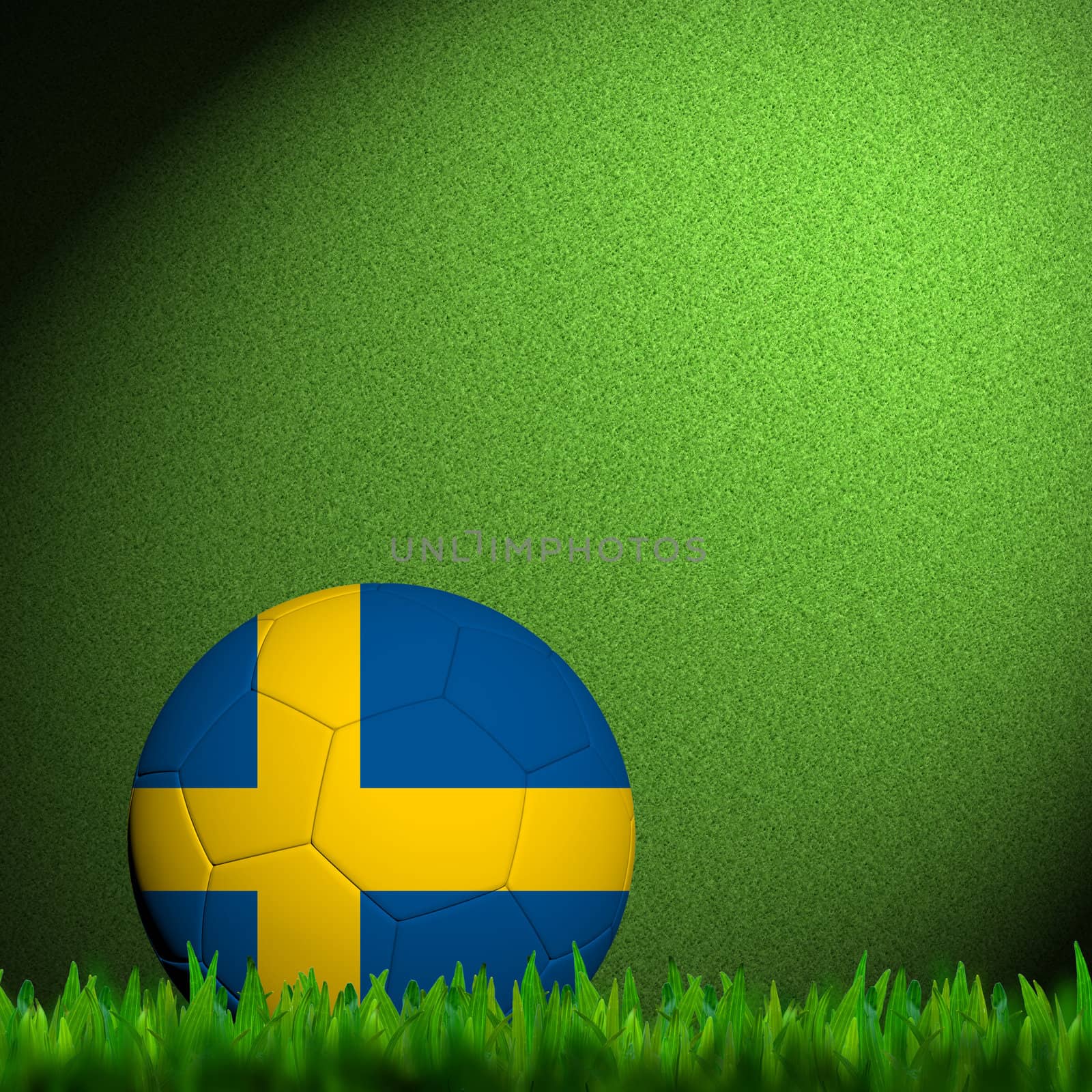 3D Football Sweden Flag Patter in green grass by jakgree