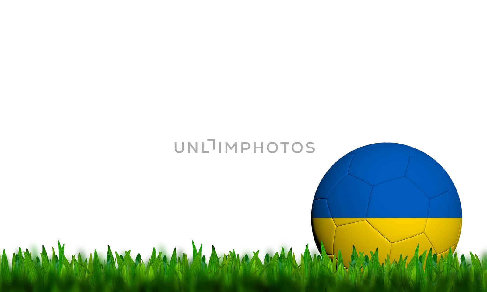 3D Football Ukraine Flag Patter in green grass on white background