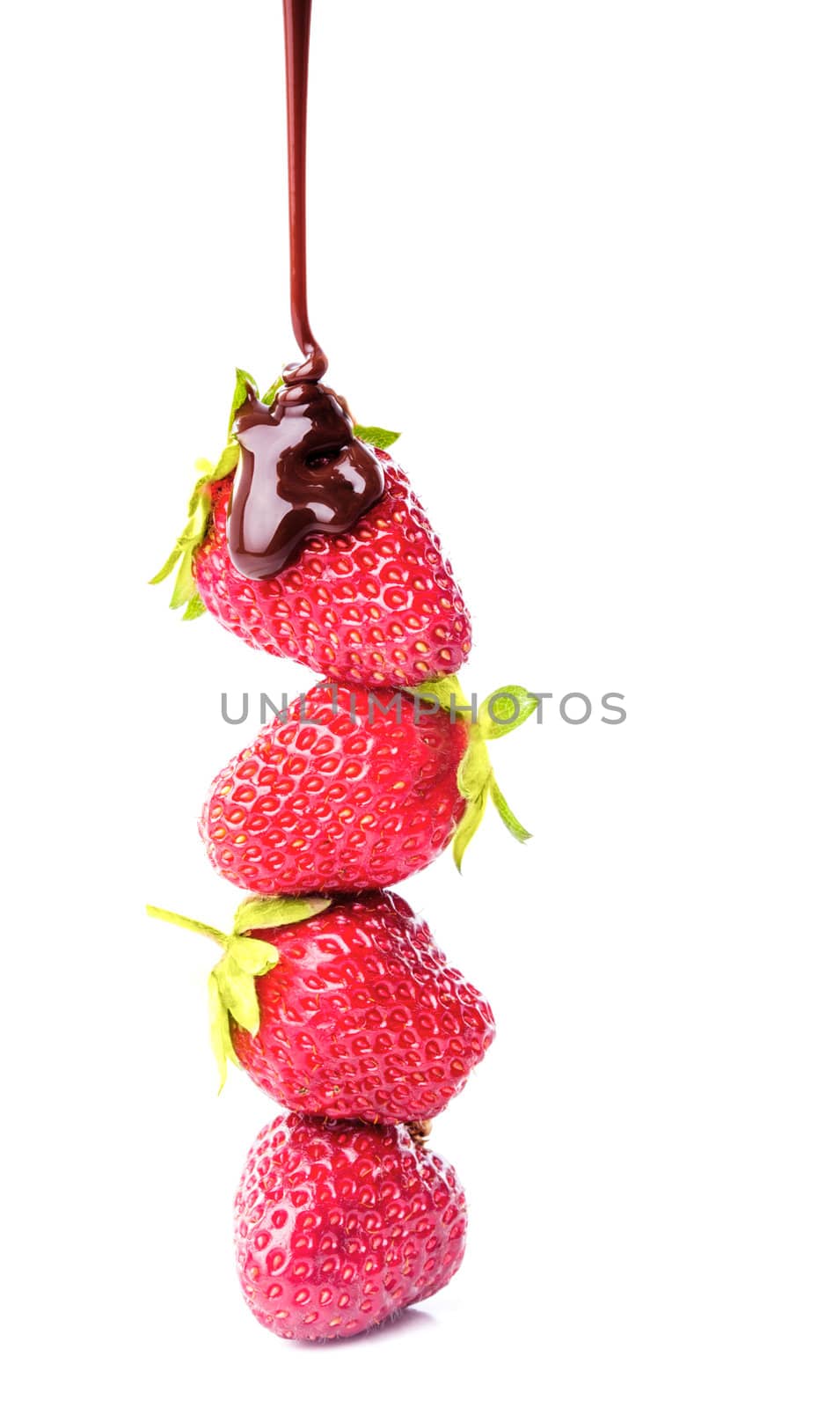 Chocolate and strawberry dessert isolated on white background