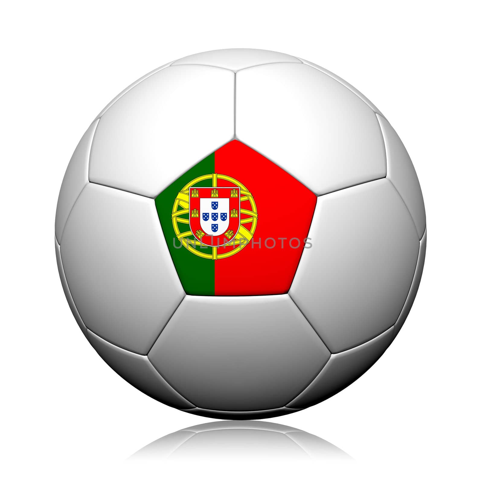 Porgutal Flag Pattern 3d rendering of a soccer ball