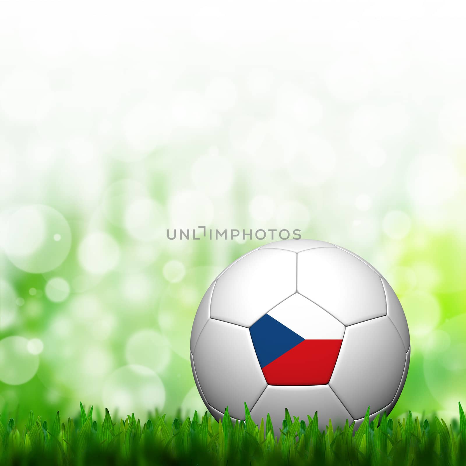 3D Football Czech Flag Patter in green grass and background