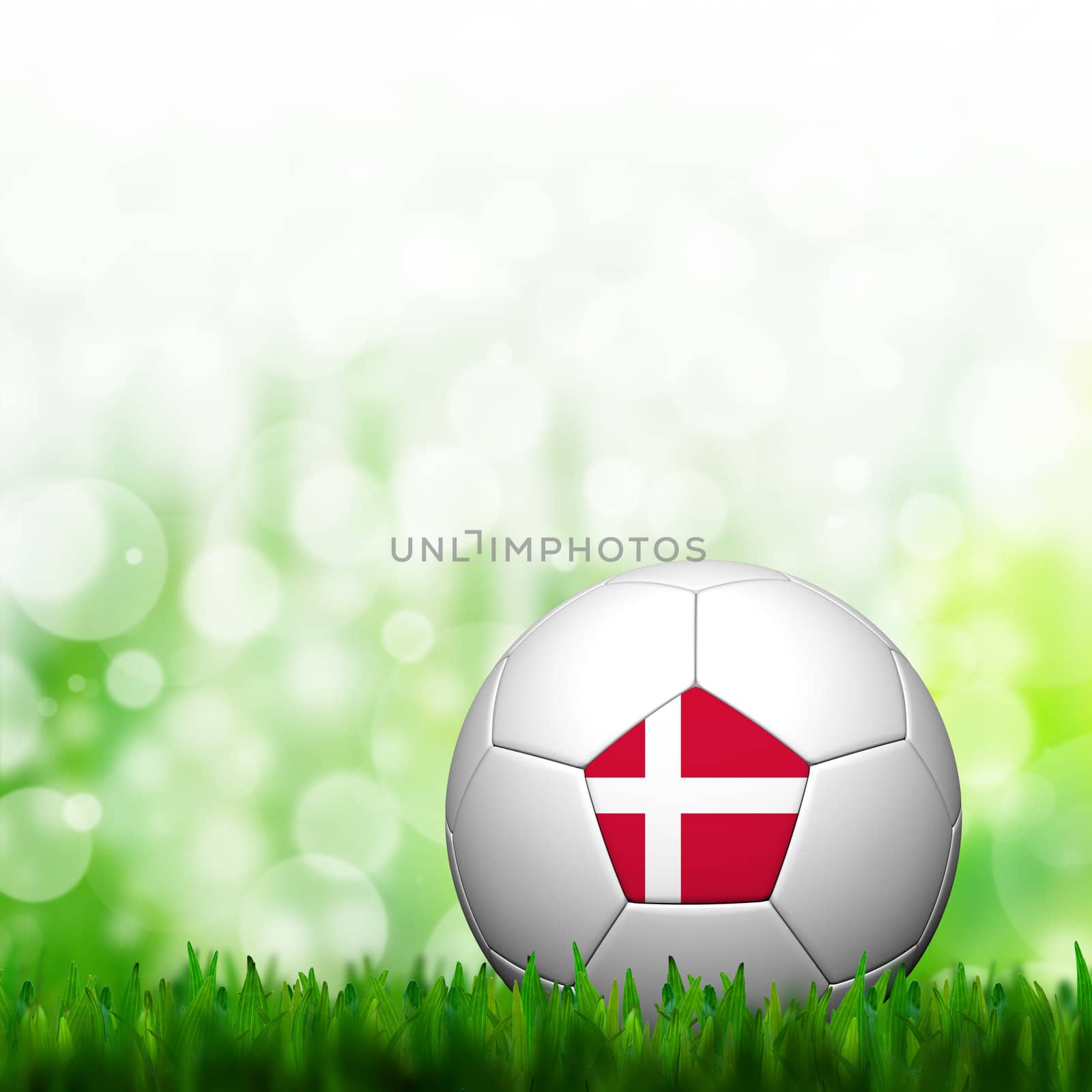 3D Football Denmark Flag Patter in green grass and background