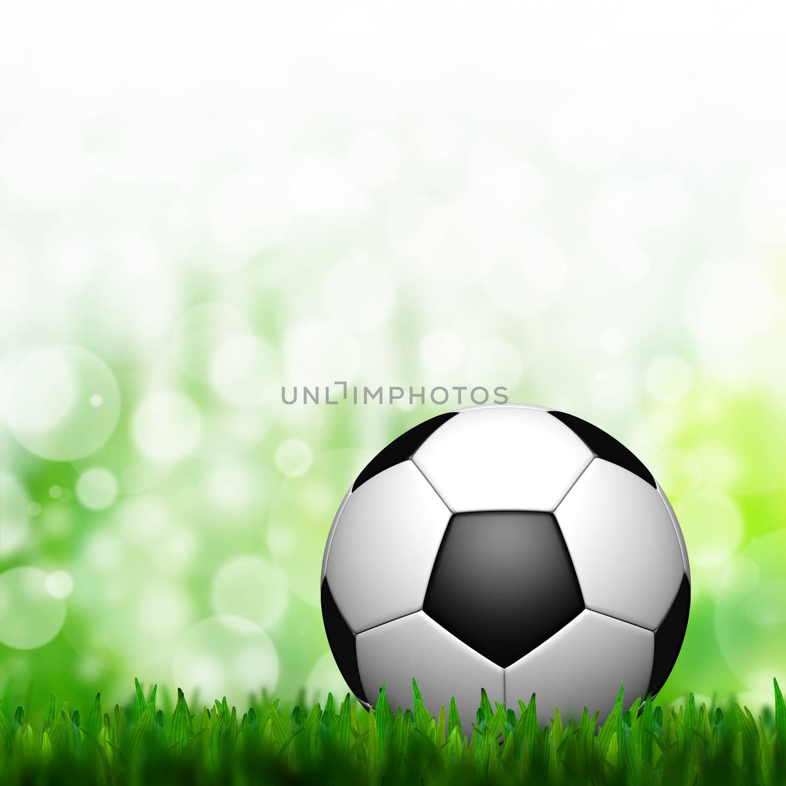3D Football in green grass and background by jakgree