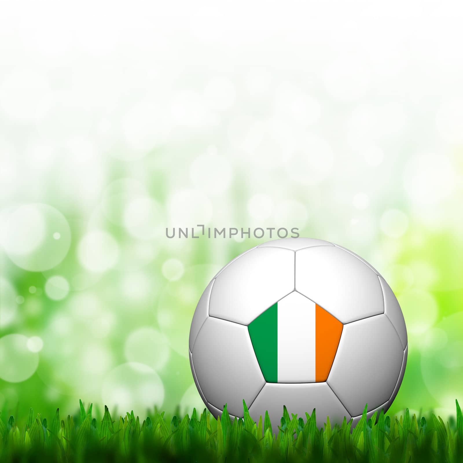 3D Football Ireland Flag Patter in green grass and background
