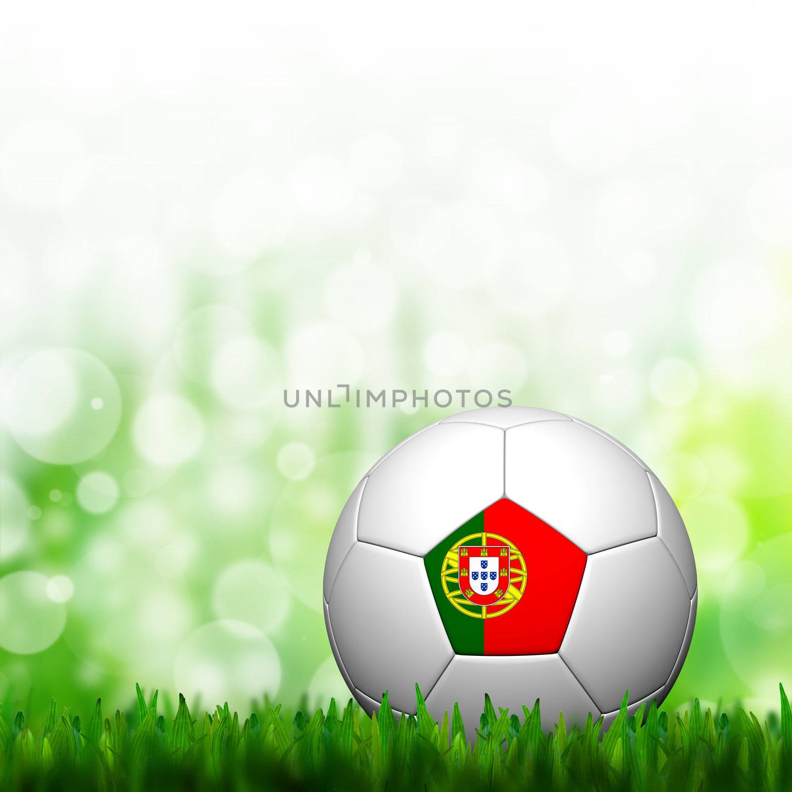 3D Football Portugal Flag Patter in green grass and background