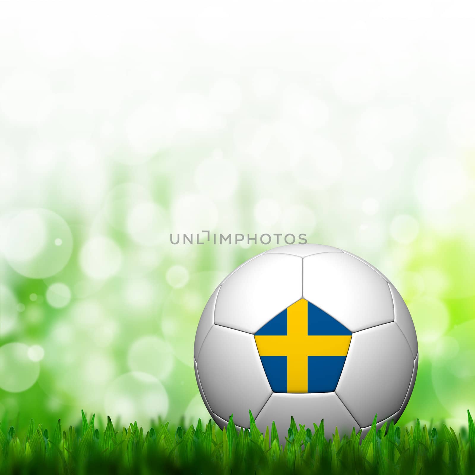 3D Football Sweden Flag Patter in green grass and background