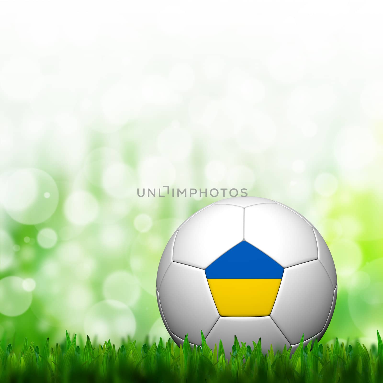 3D Football Ukraine Flag Patter in green grass and background