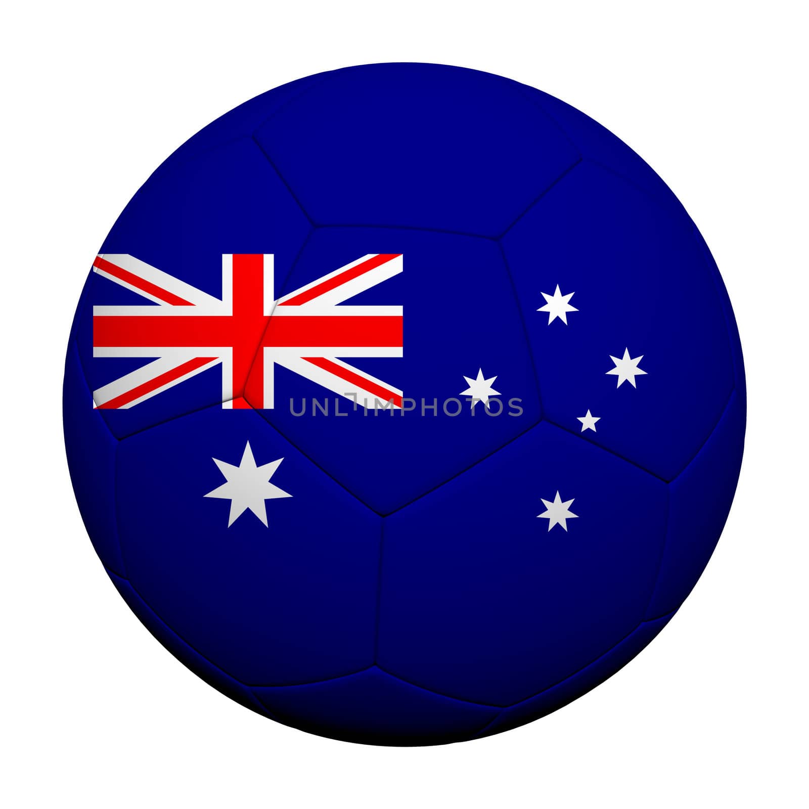 Australia Flag Pattern 3d rendering of a soccer ball 