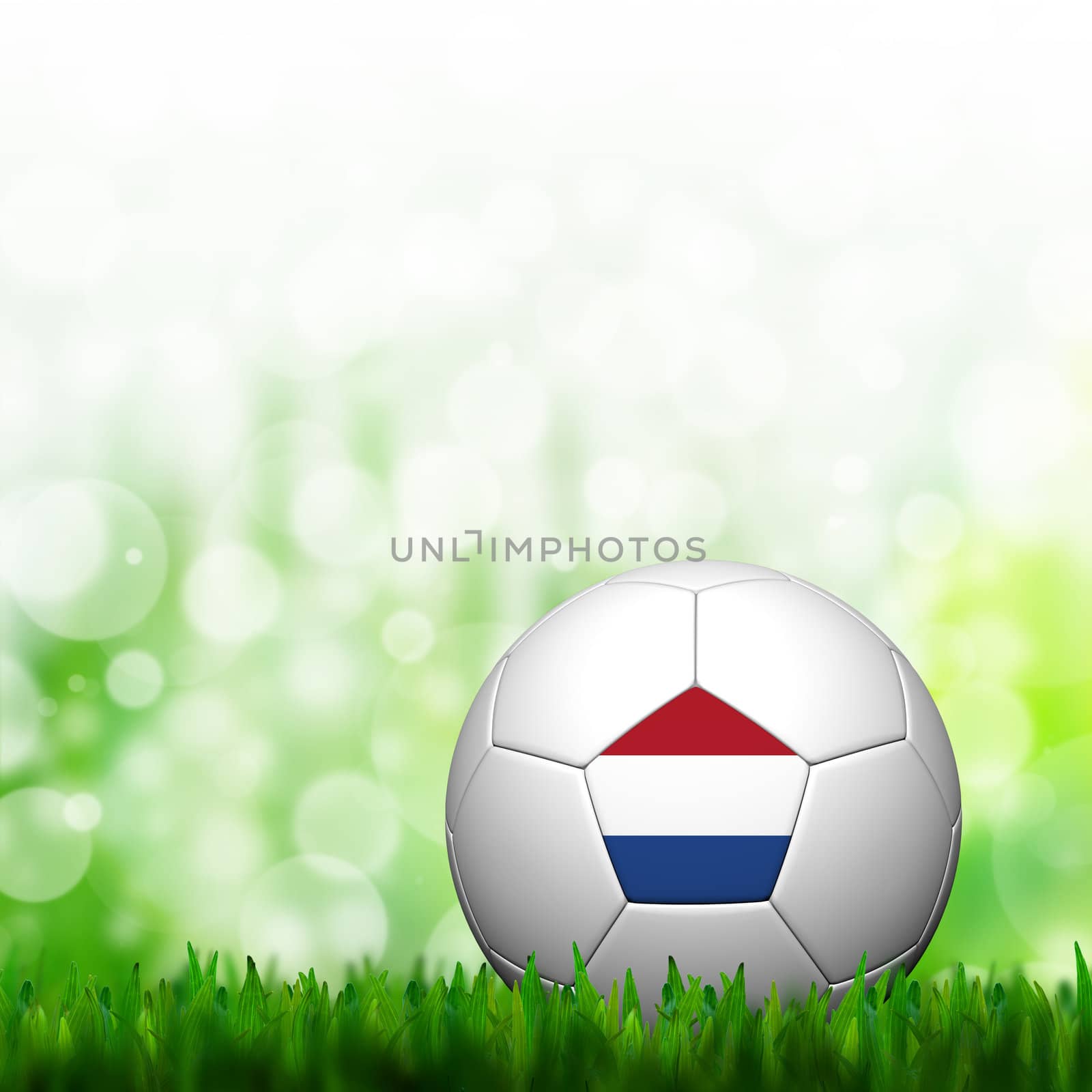 3D Football Netherlands Flag Patter in green grass and backgroun by jakgree