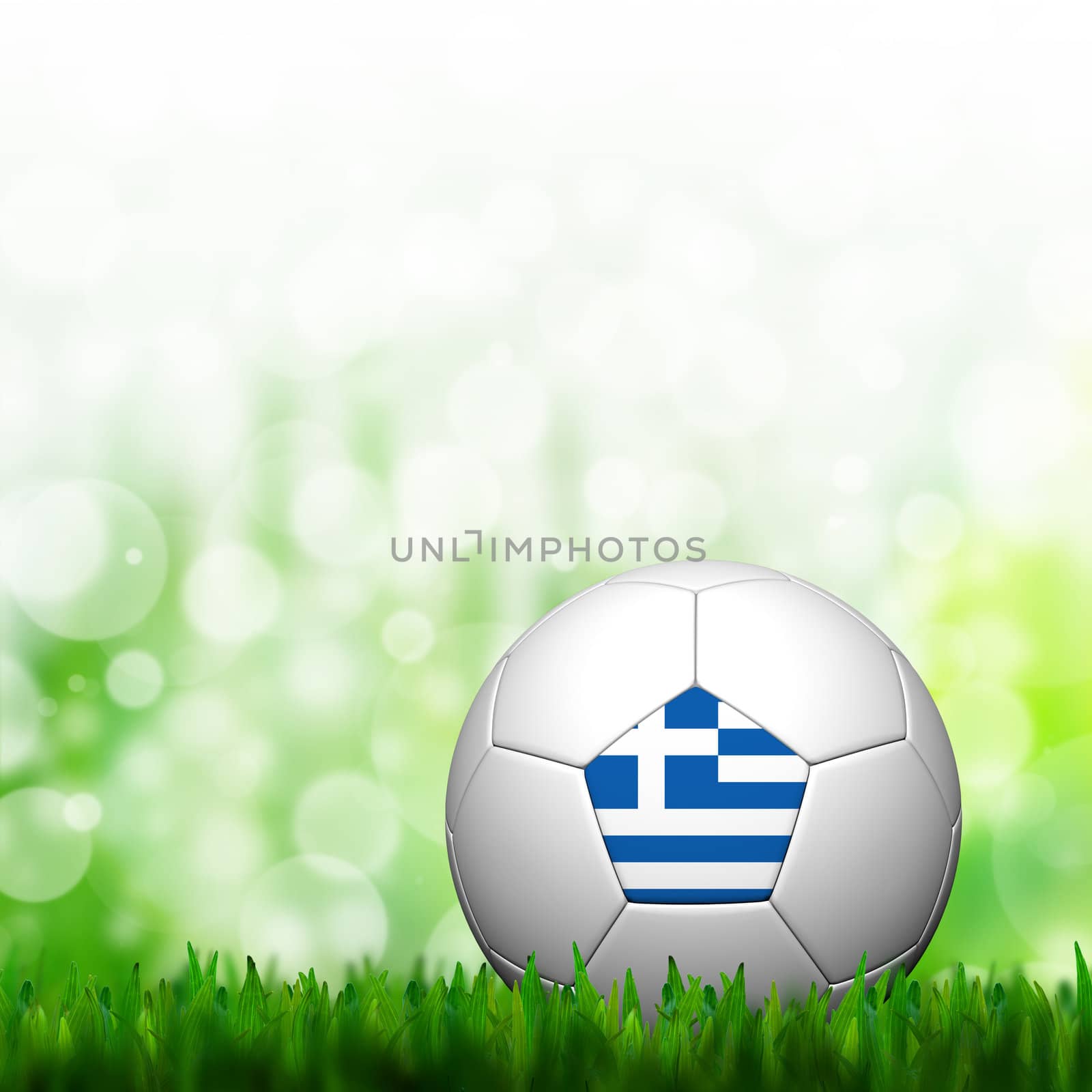 3D Football Greece Flag Patter in green grass and background