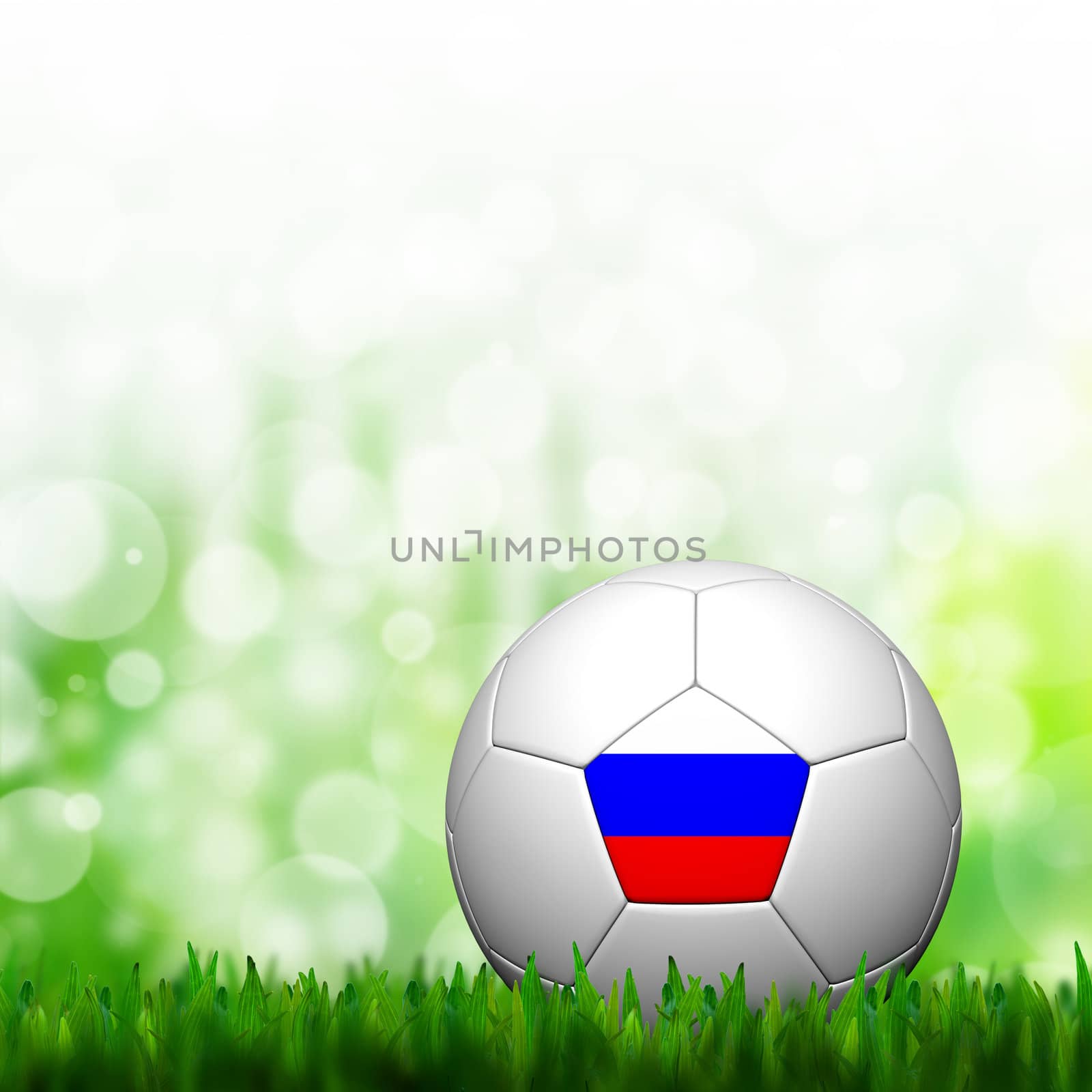 3D Football Russia Flag Patter in green grass and background